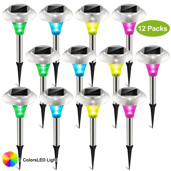 12 pcs luminaires solaires jardin IP44, chemin LED couleur