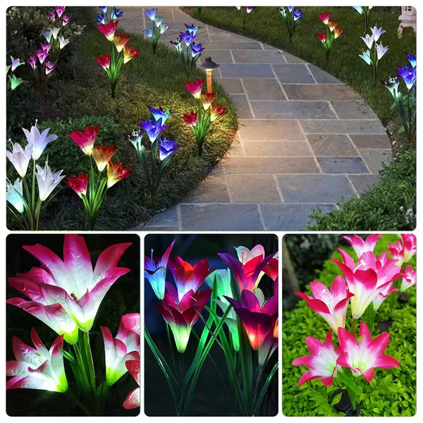 2 lampes solaires jardin lys LED 7 couleurs IP65