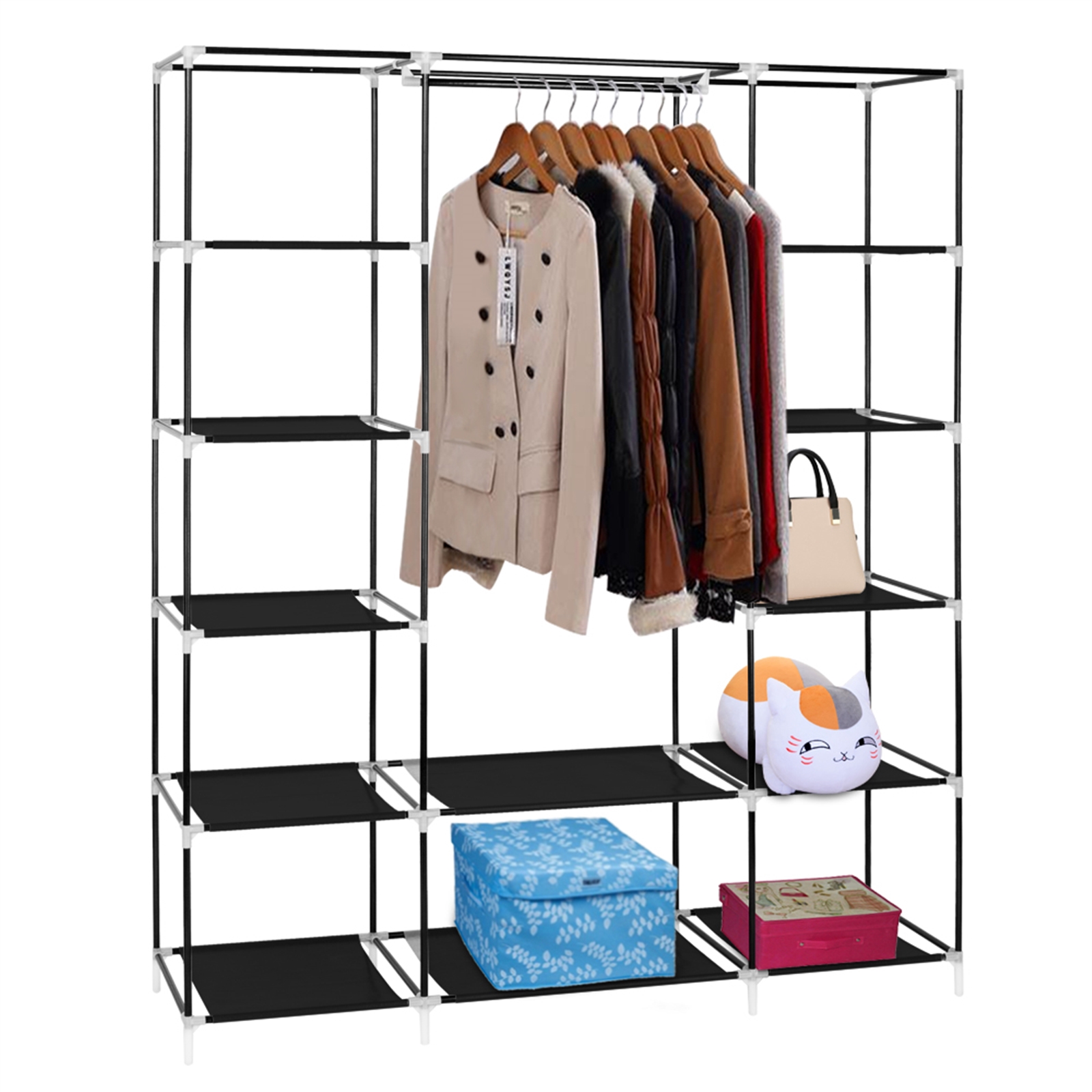 Penderie portable 69", tissu non-tissé, assemblage facile, noire