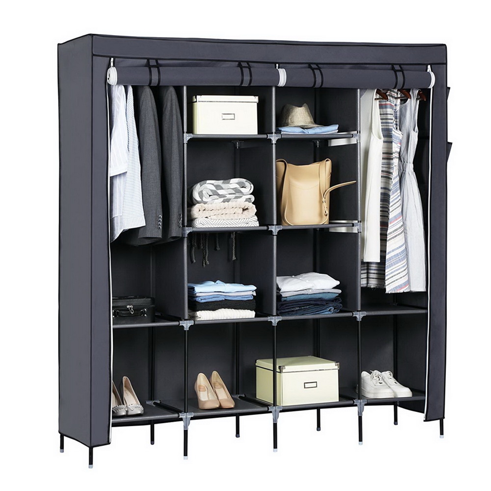 Garde-robe portable 67" 12 tablettes 4 poches - Rangement vêtements