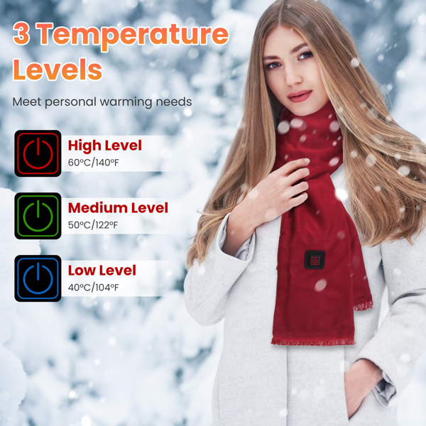 Foulard chaud USB 3 modes chaleur, doux lavable, camping hiver
