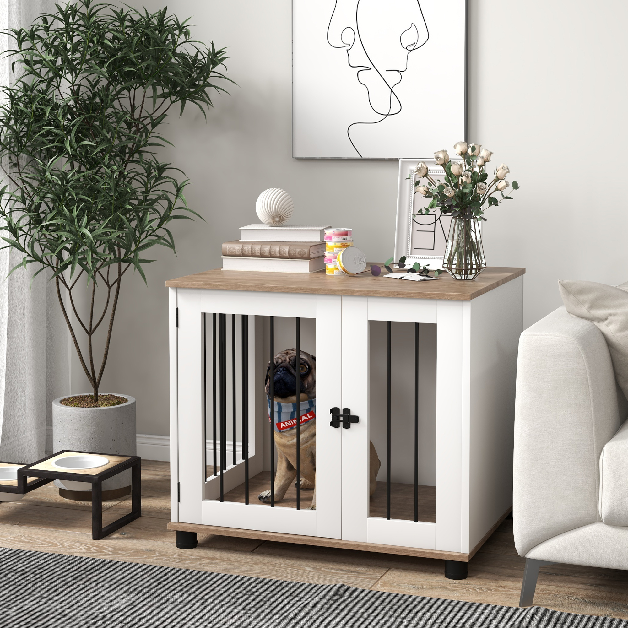 Table chenil chien intérieur, porte verrouillable