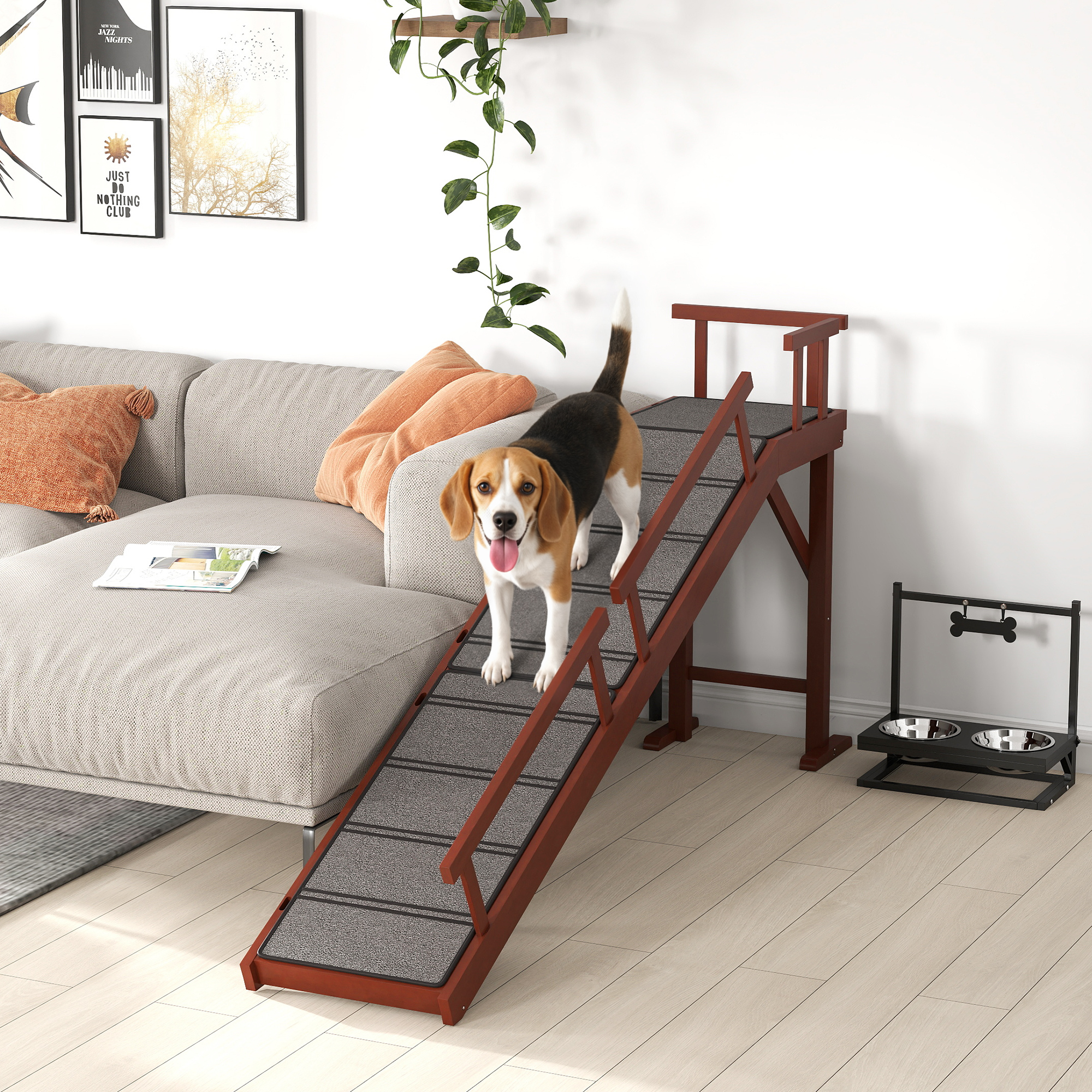 Rampe chien bois 70,5" amovible garde-fou surface antidérapante