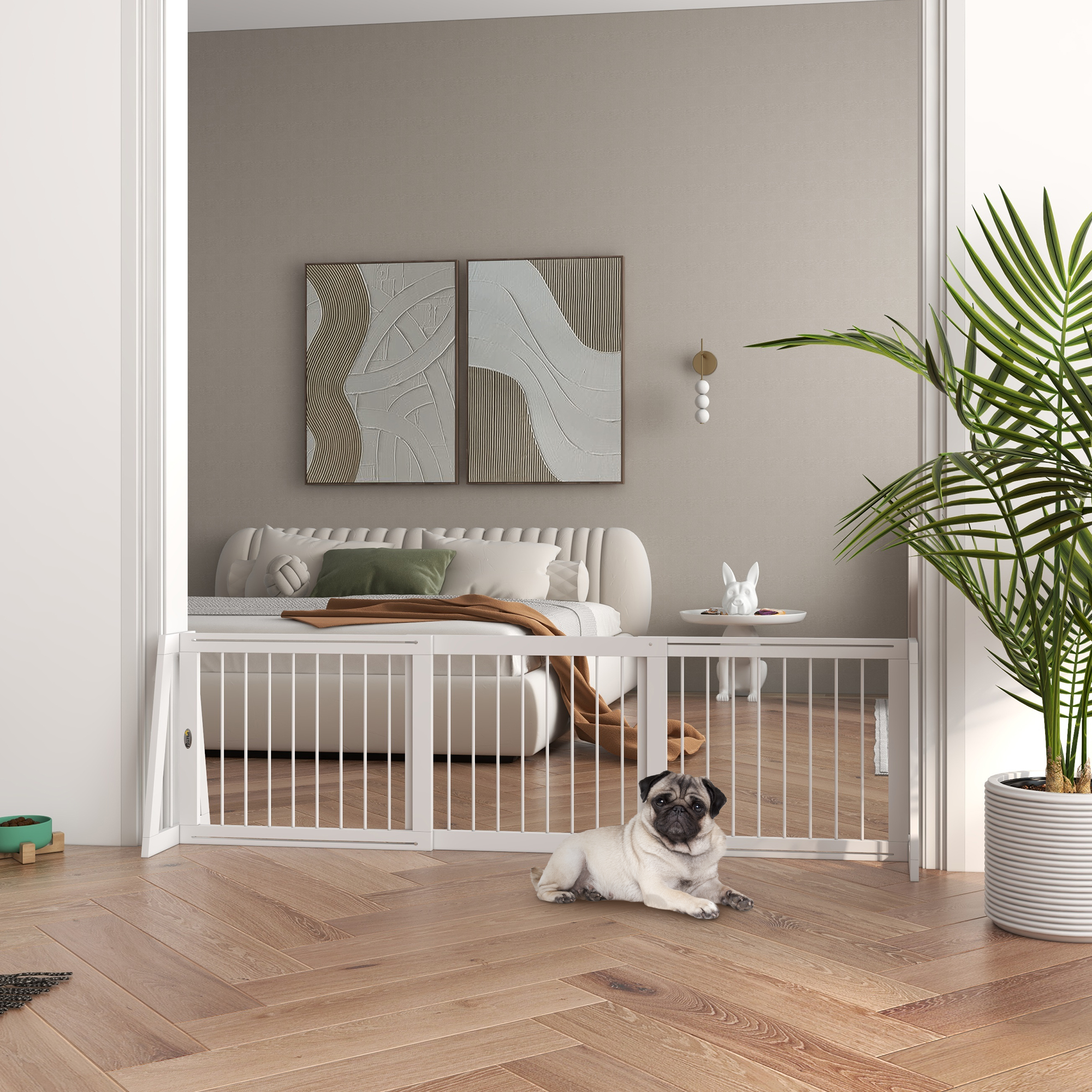 Barrière bois animaux 28-75" pieds support blanc