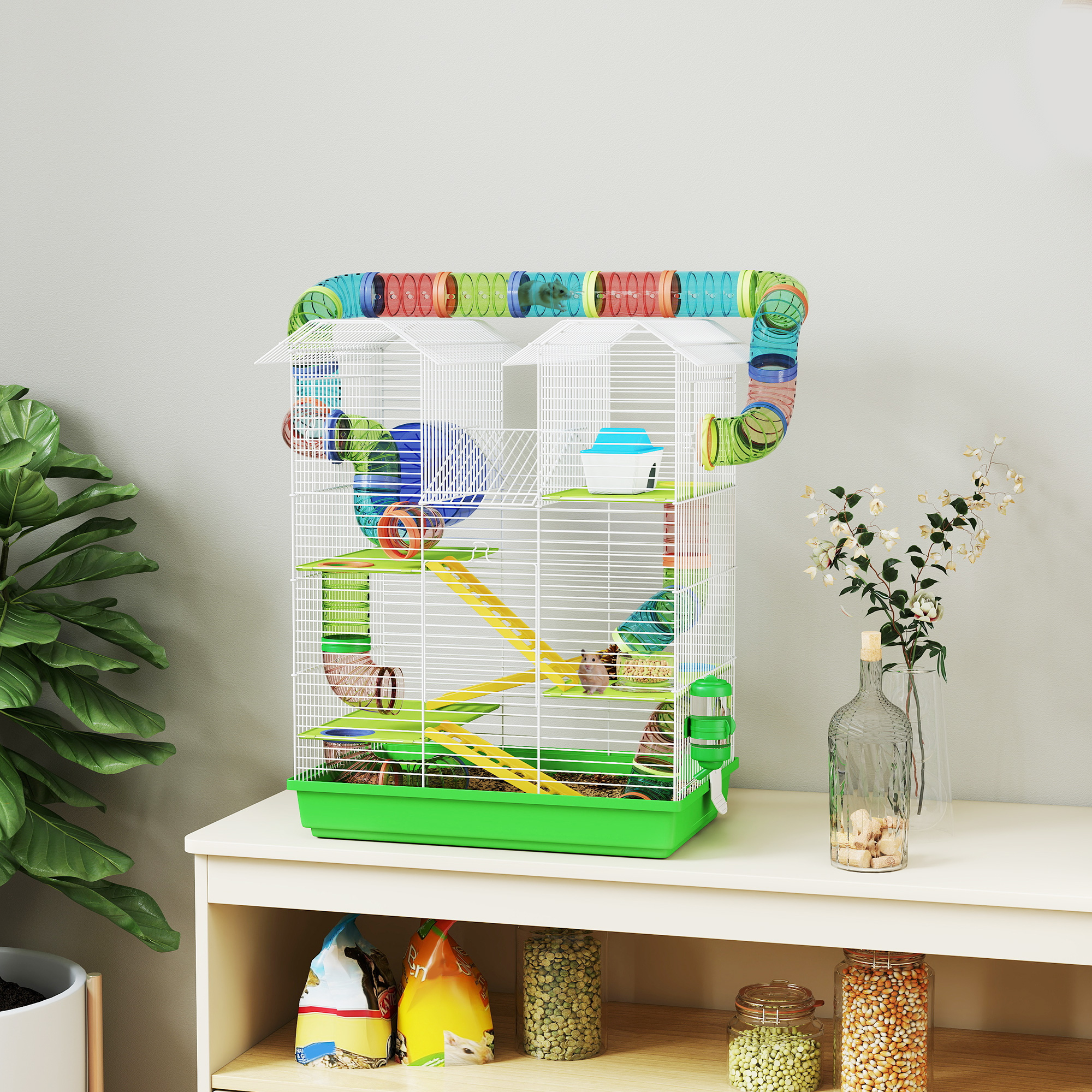 Cage hamster 5 étages 18,5" tubes tunnels verte