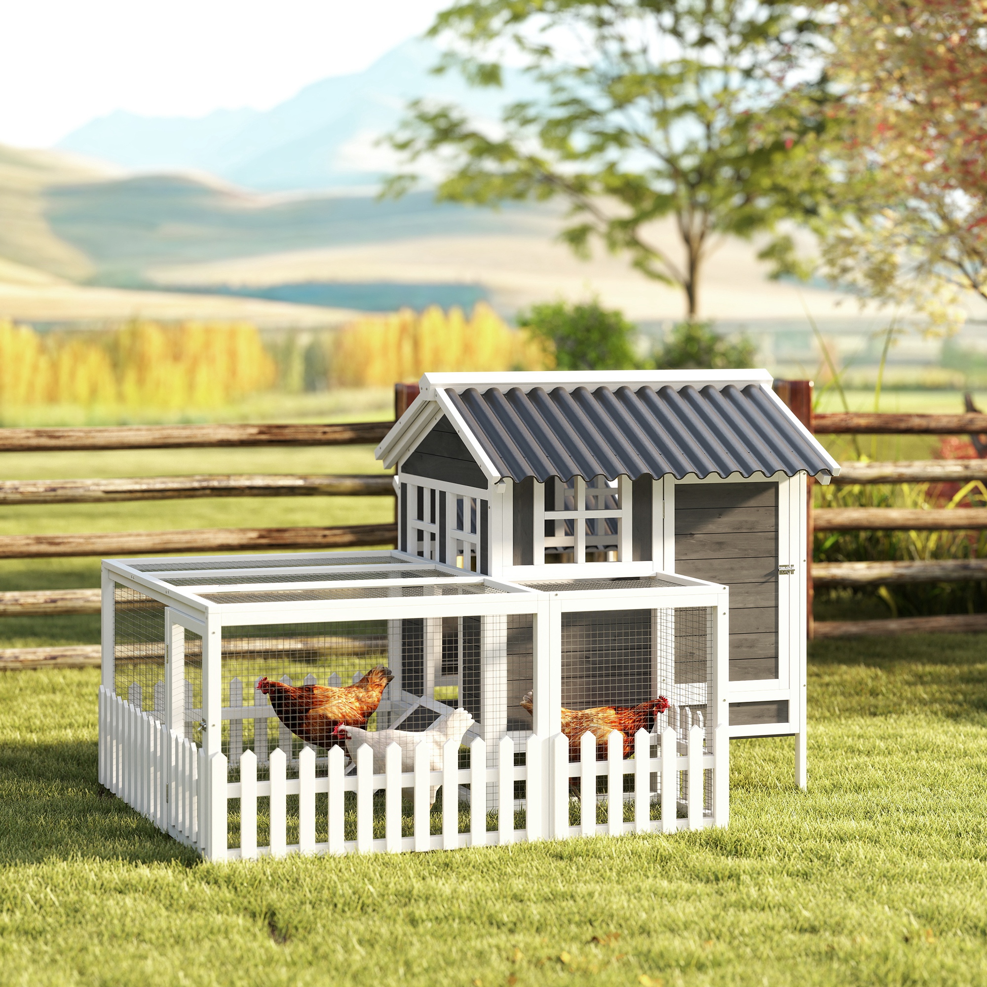Poulailler bois avec enclos 68" x 59" x 42"