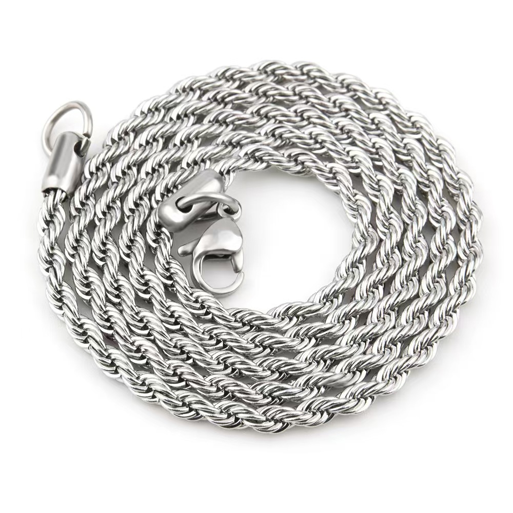 Collier chaîne torsadée acier inoxydable, port quotidien