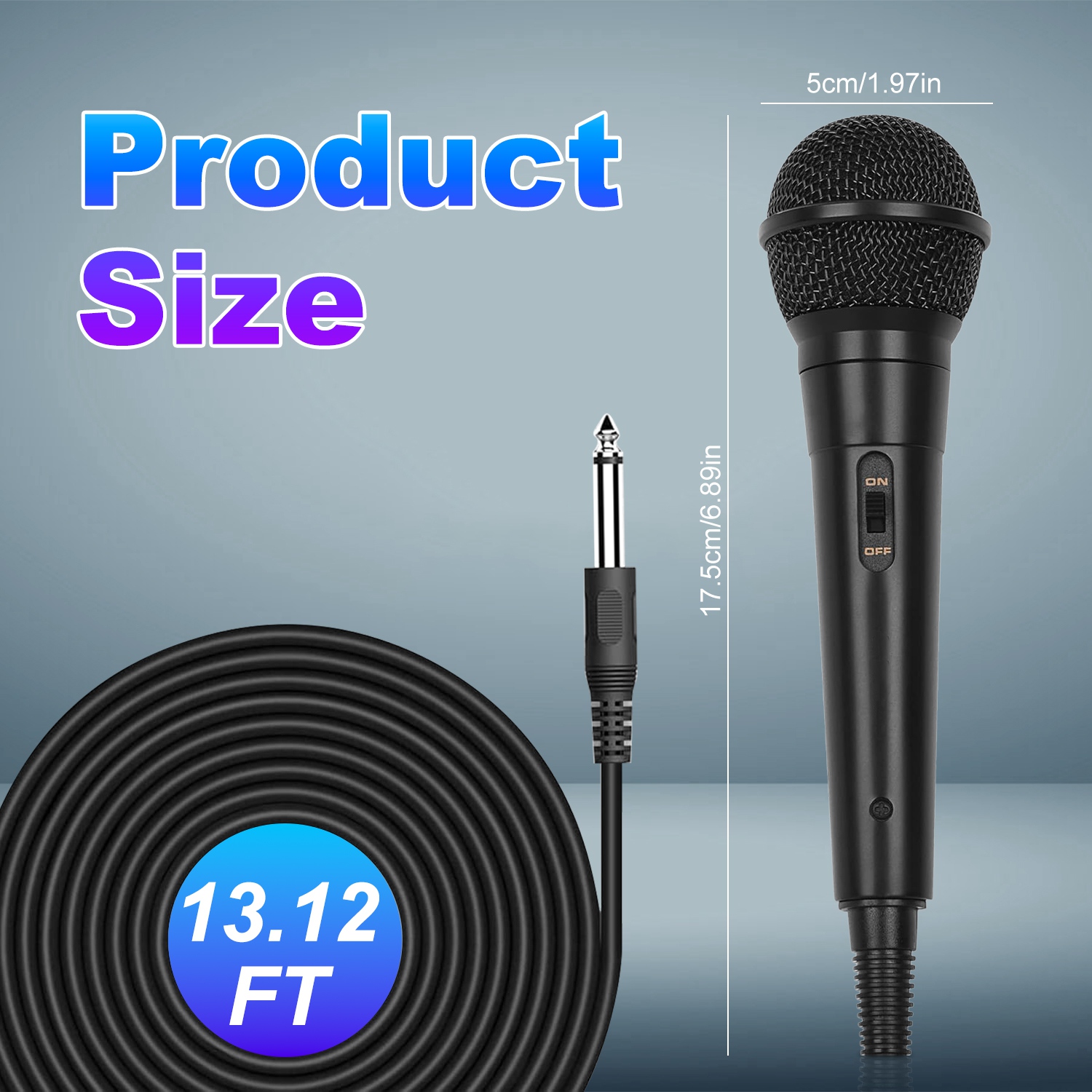Microphone filaire cardioïde dynamique avec bouton on/off 13ft 6,35mm