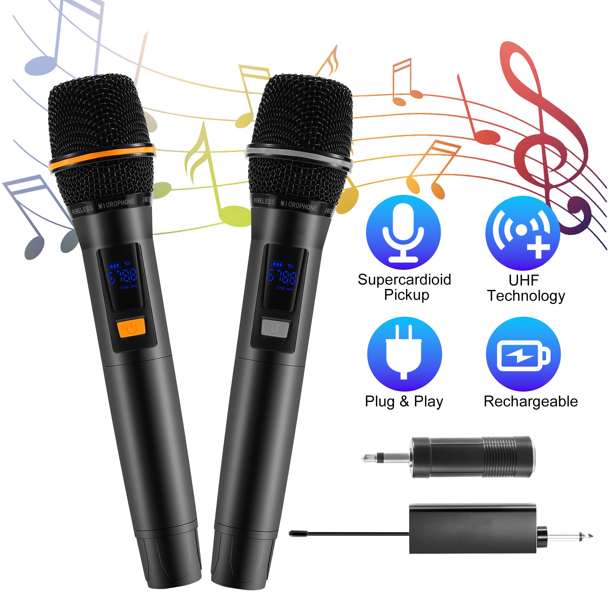 2 Microphones UHF Rechargeables 262 pieds Karaoké DJ