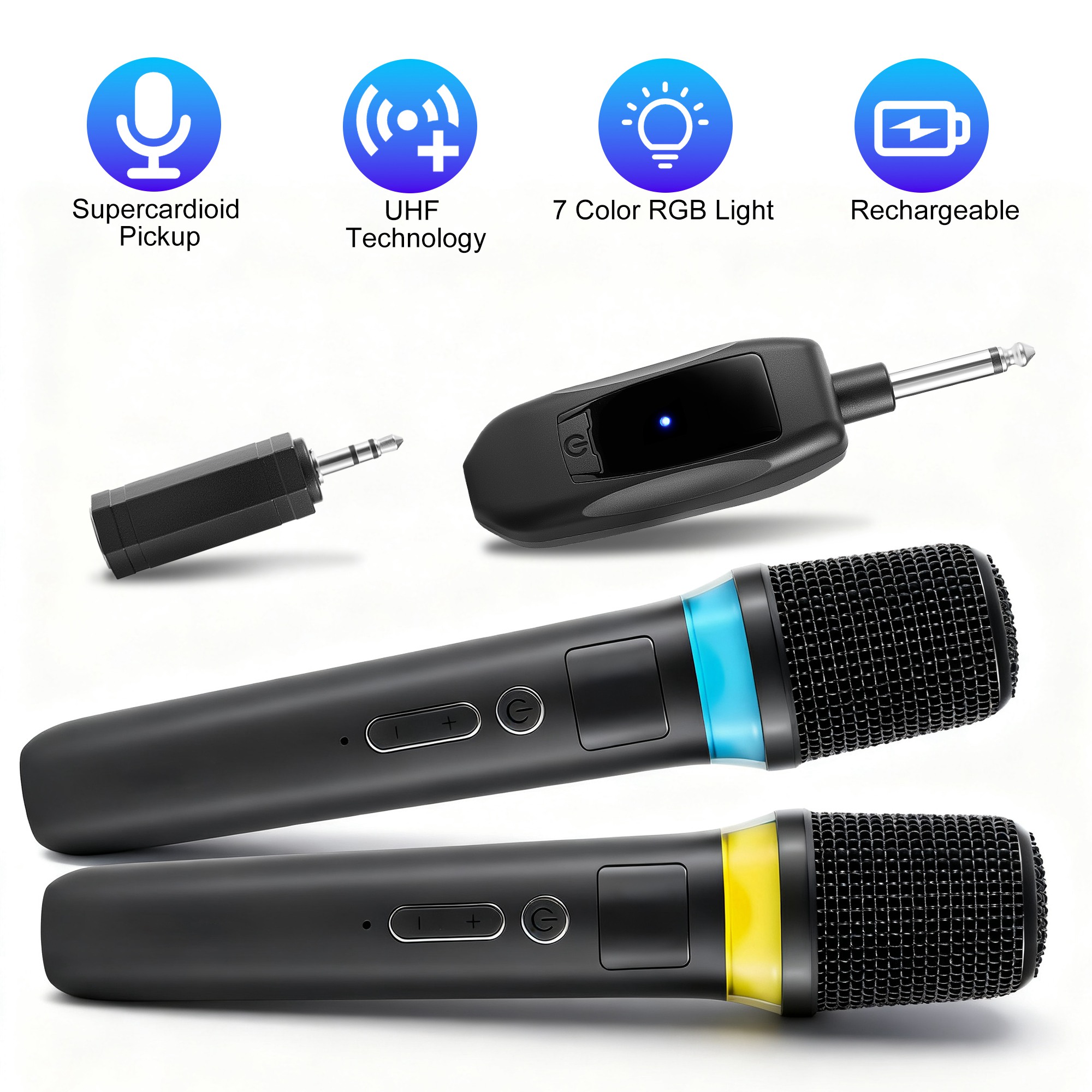 2 micros sans fil 2.4G UHF, 164pi, lumière RGB, karaoké