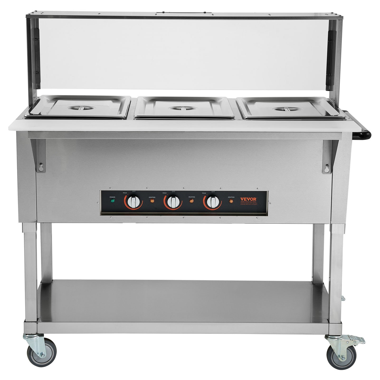 Chauffe-mets commercial 3 bacs, table vapeur 1500W inox