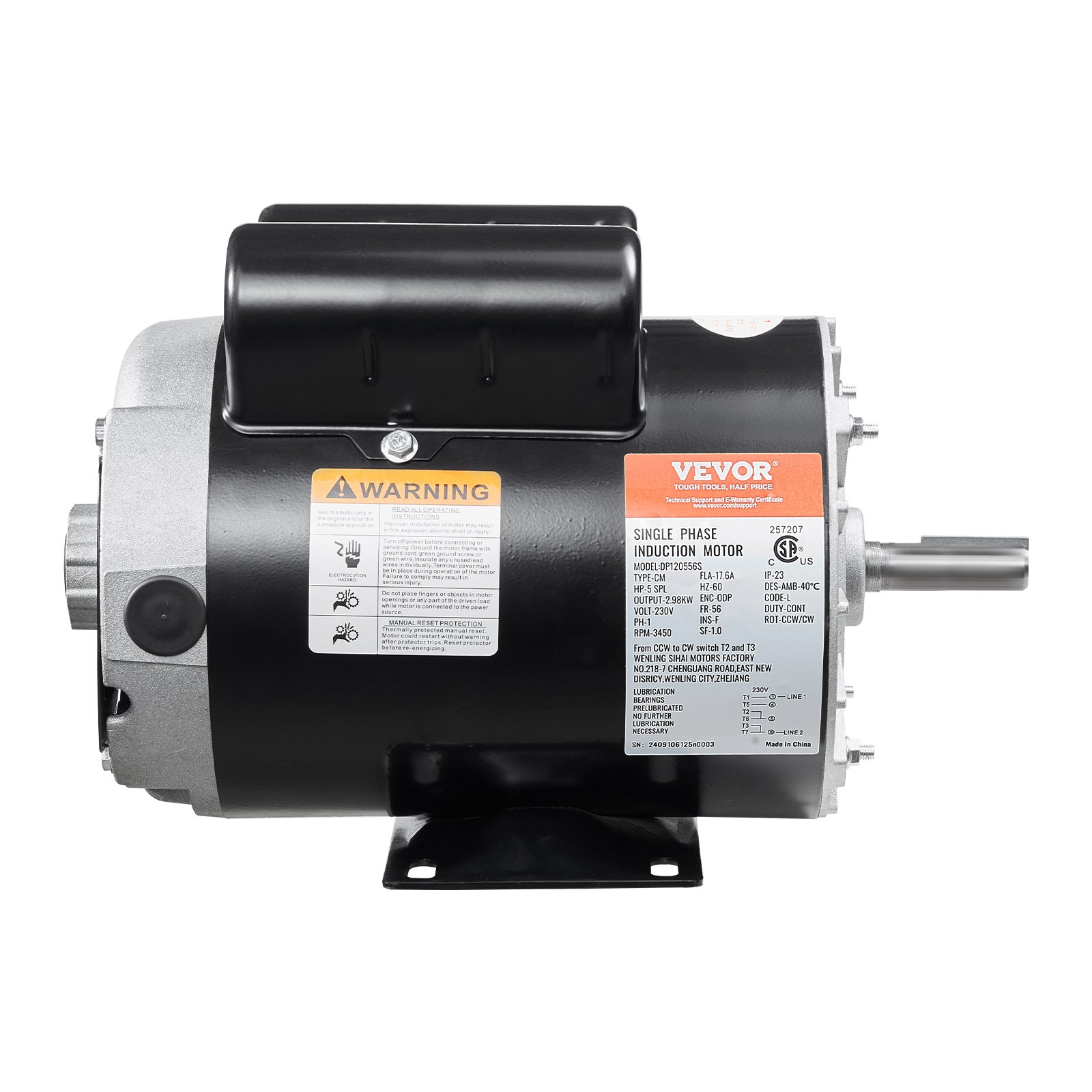 Moteur compresseur 5HP 230V 17,6A 3450RPM cadre 56