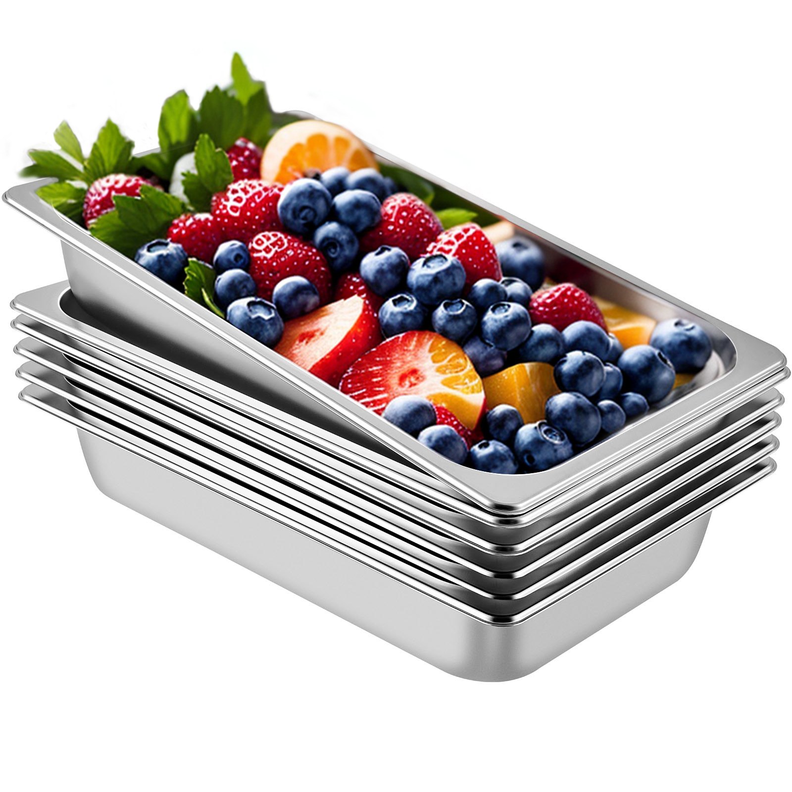 6 pcs bacs vapeur acier inoxydable pleine grandeur 20,9x12,8
