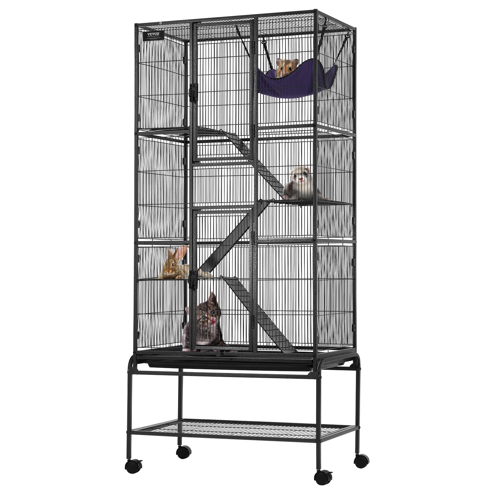 Cage furet 4 étages 69po métal roulant avec plateau et 3 rampes