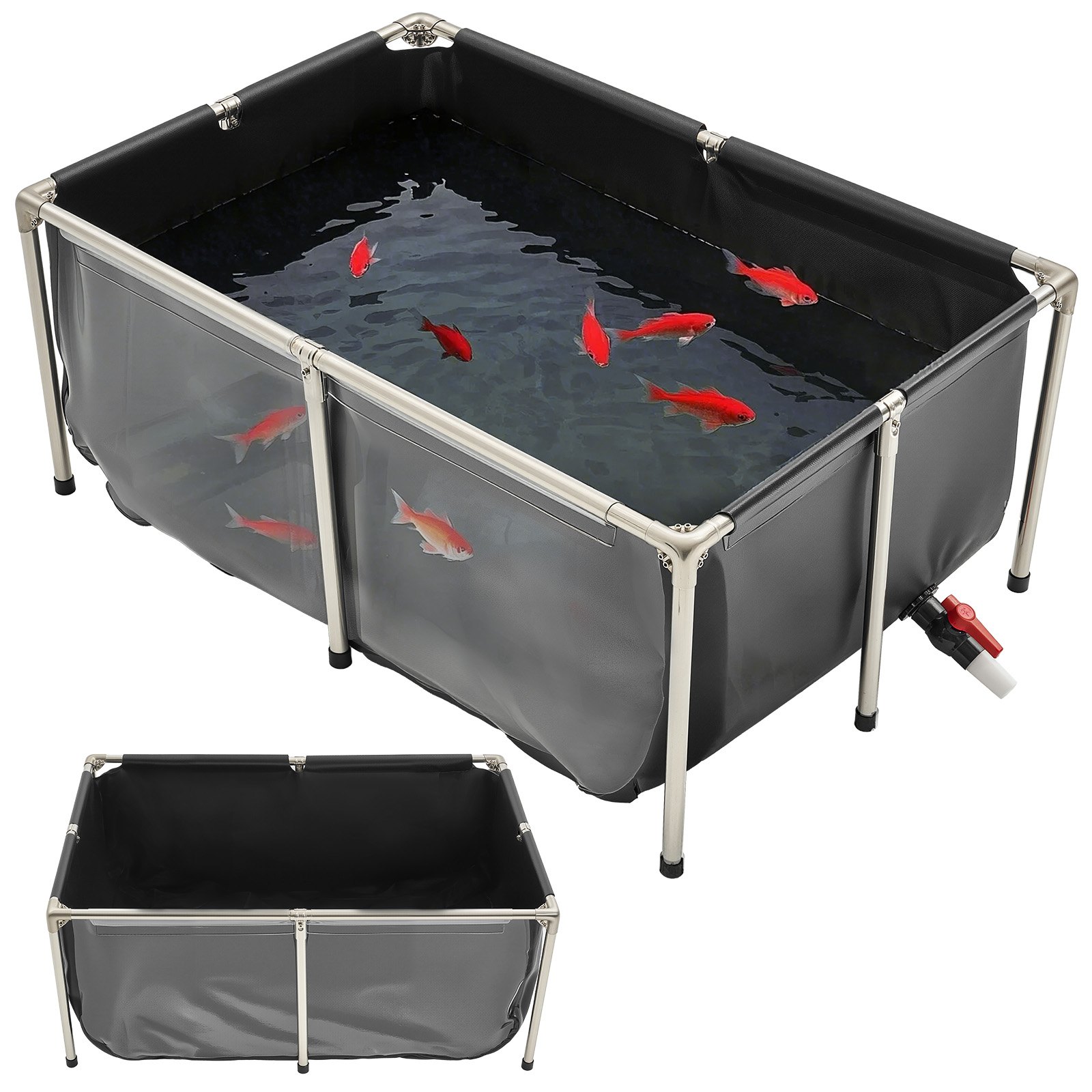 Bassin poissons hors-sol toile 126,8 gal panneau transparent