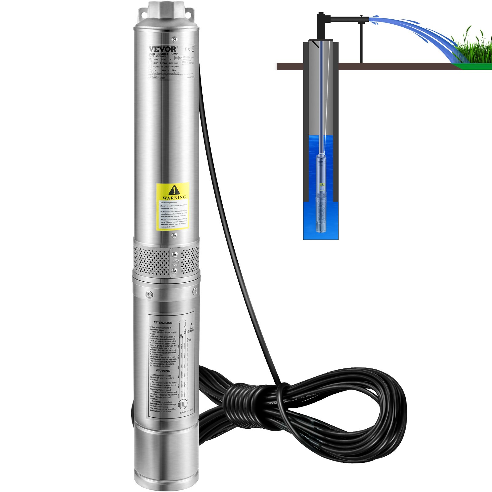 Pompe submersible puits 1,5 HP 37 GPM 276 pi de levage