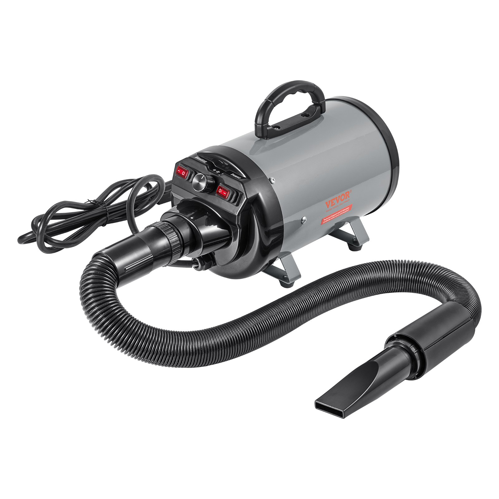 Sèche-chien 2800W, 4,3HP, 4 buses, tuyau extensible, noir
