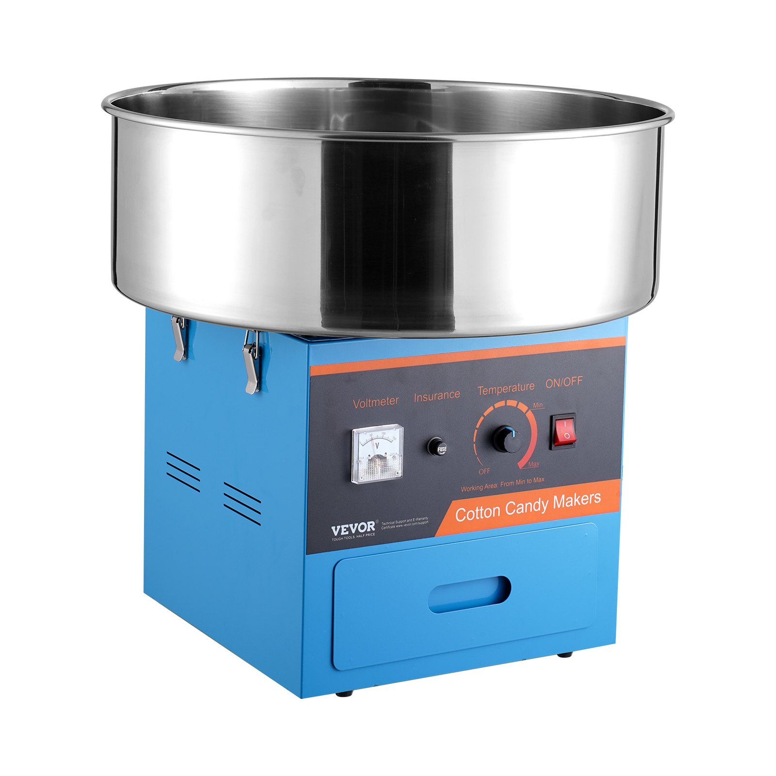 Machine à barbe papa 1000W, acier inoxydable, commercial, bleu