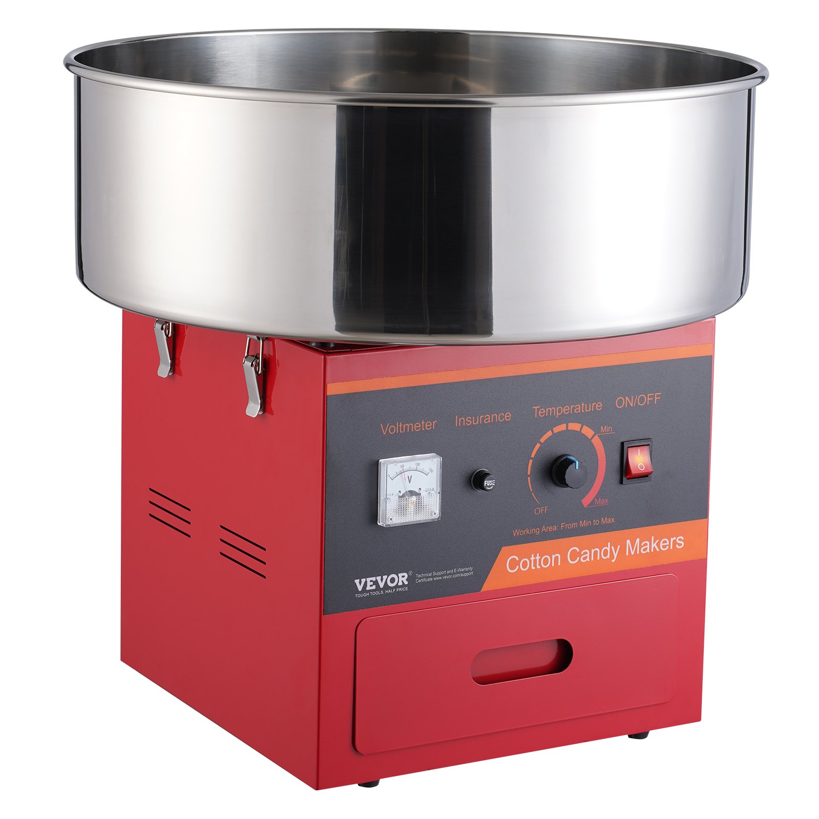 Machine à barbe papa 1000W, acier inoxydable, commercial, rouge