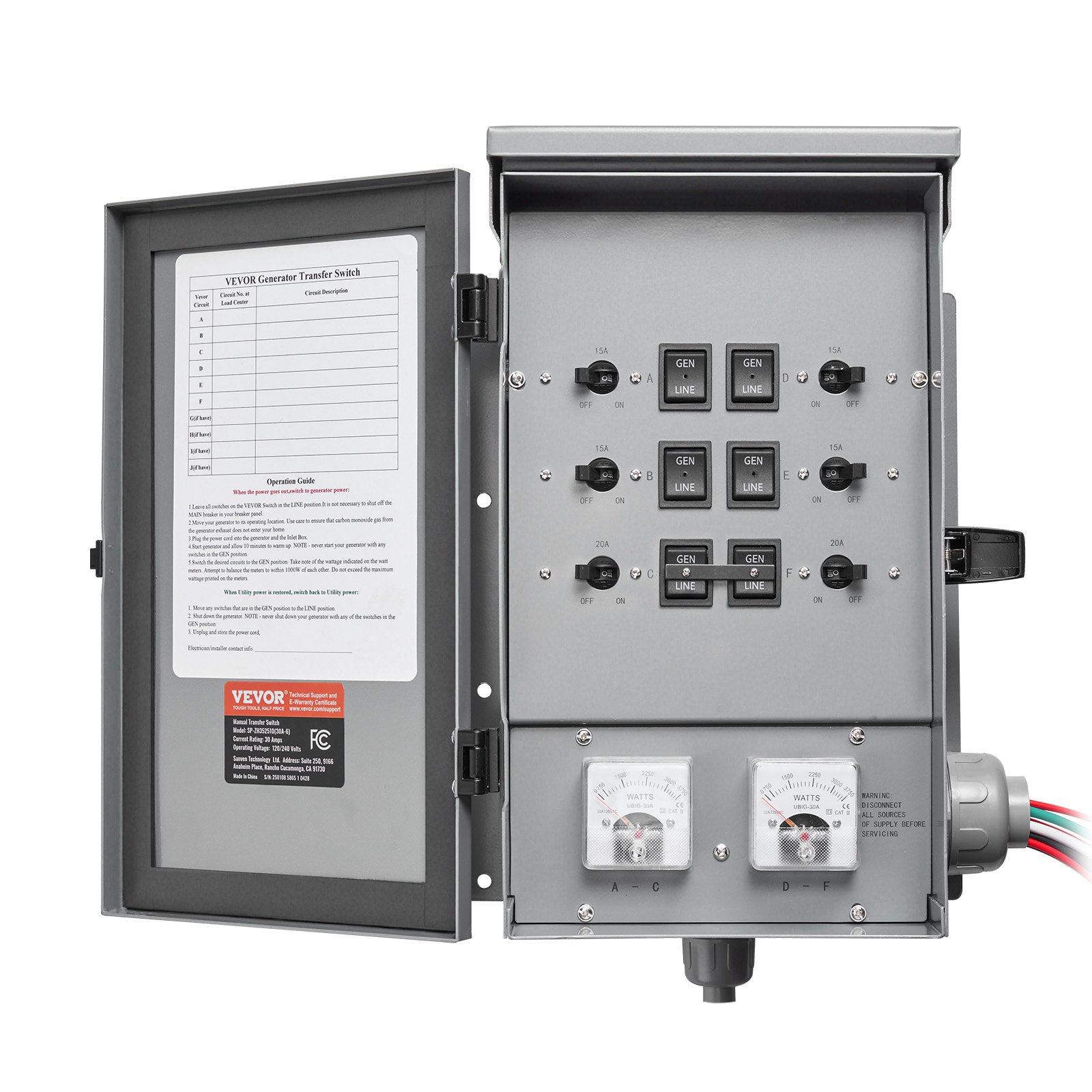 Interrupteur transfert manuel 30A, 7500W 120/240V NEMA 3R