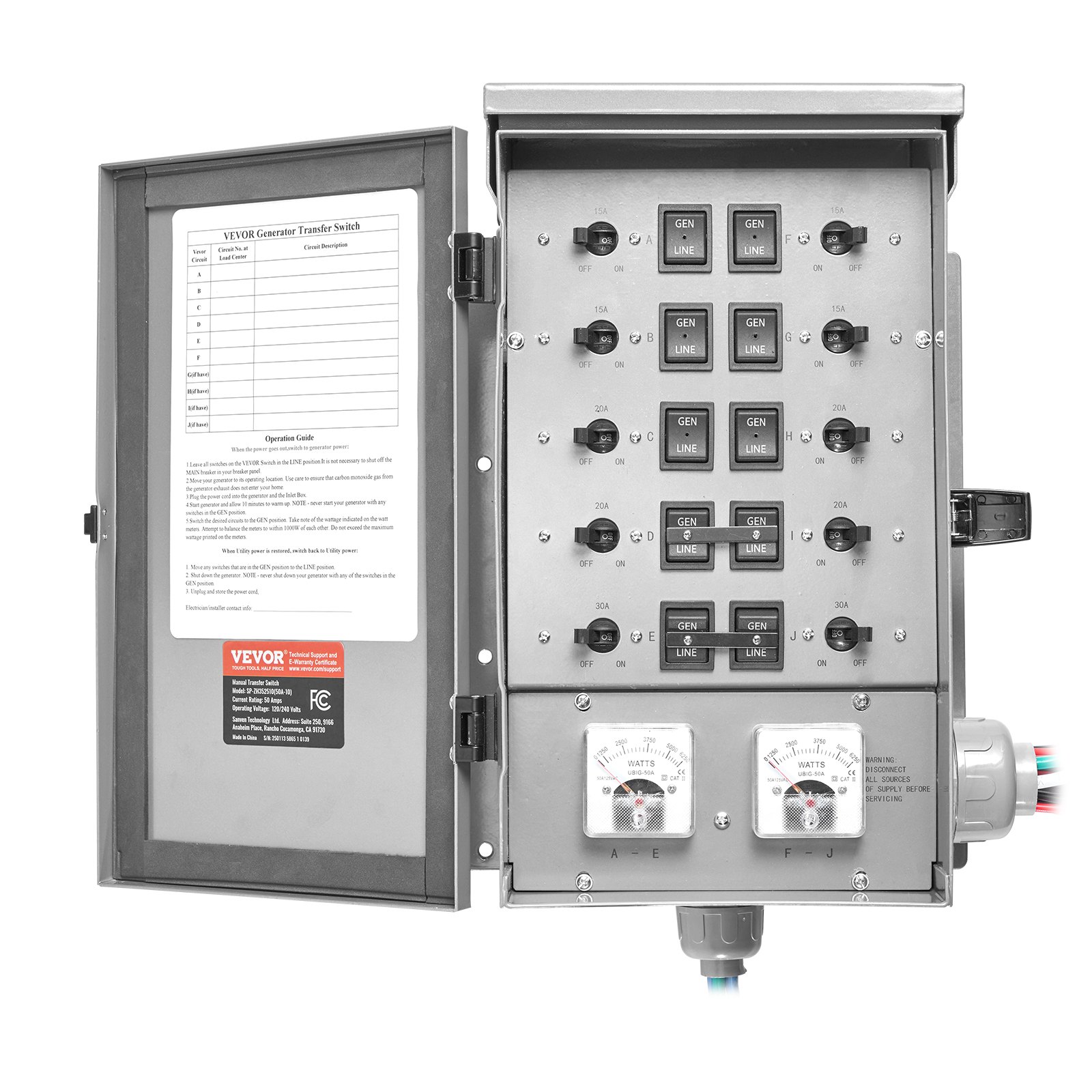 Interrupteur de transfert générateur 50A 12500W 120/240V
