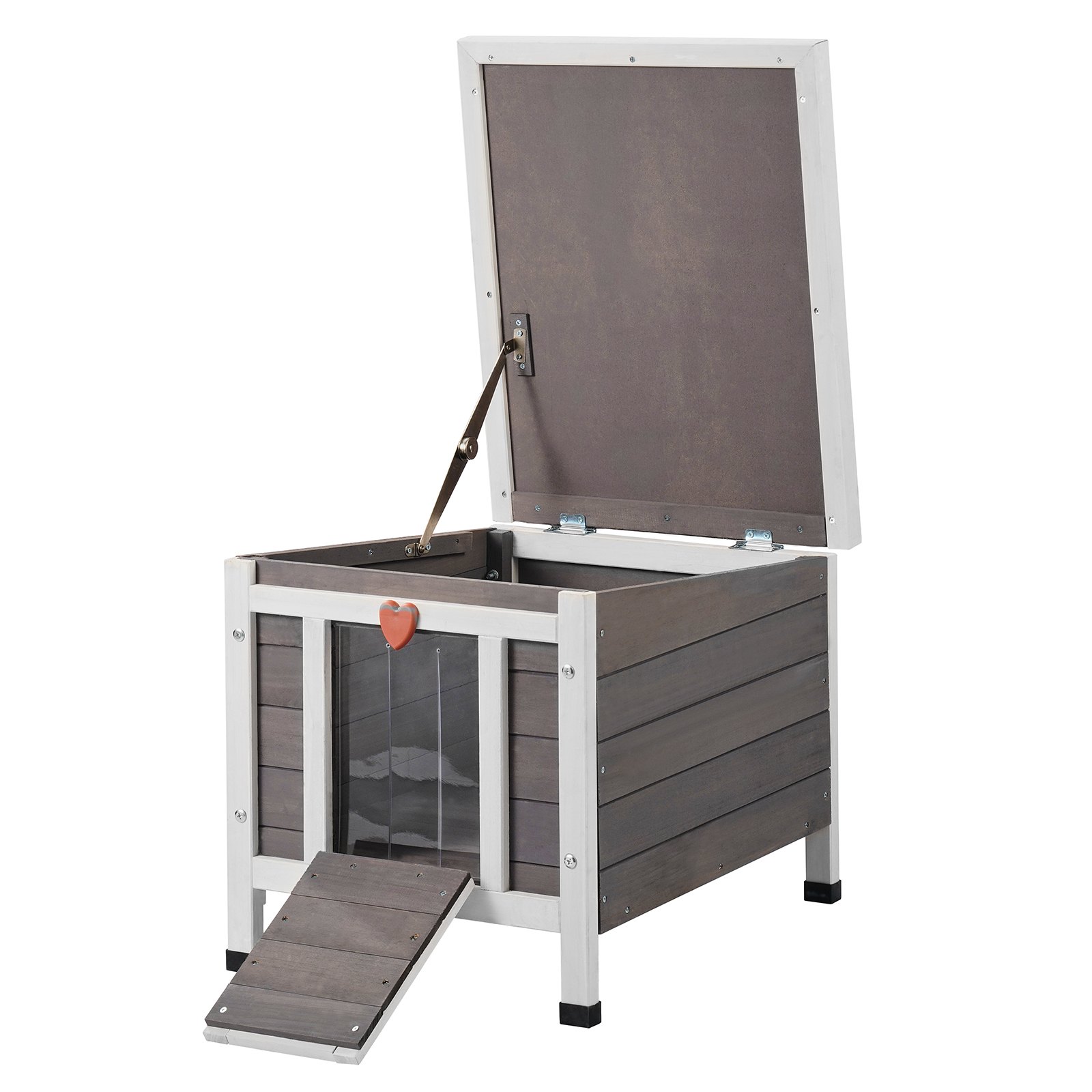Abri chat bois féral extérieur, toit portes PVC