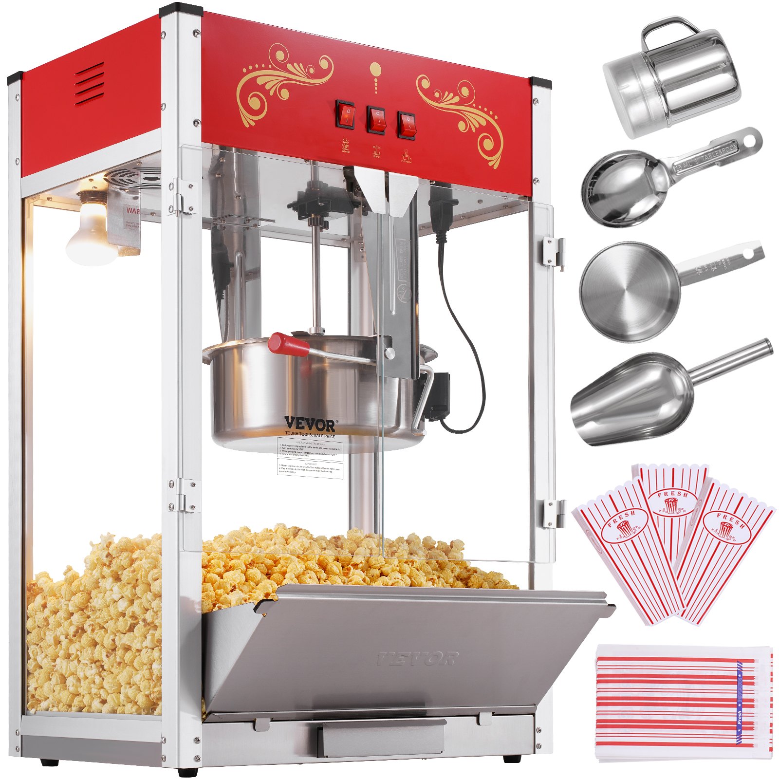 Machine popcorn comptoir 1615W 16 oz rouge