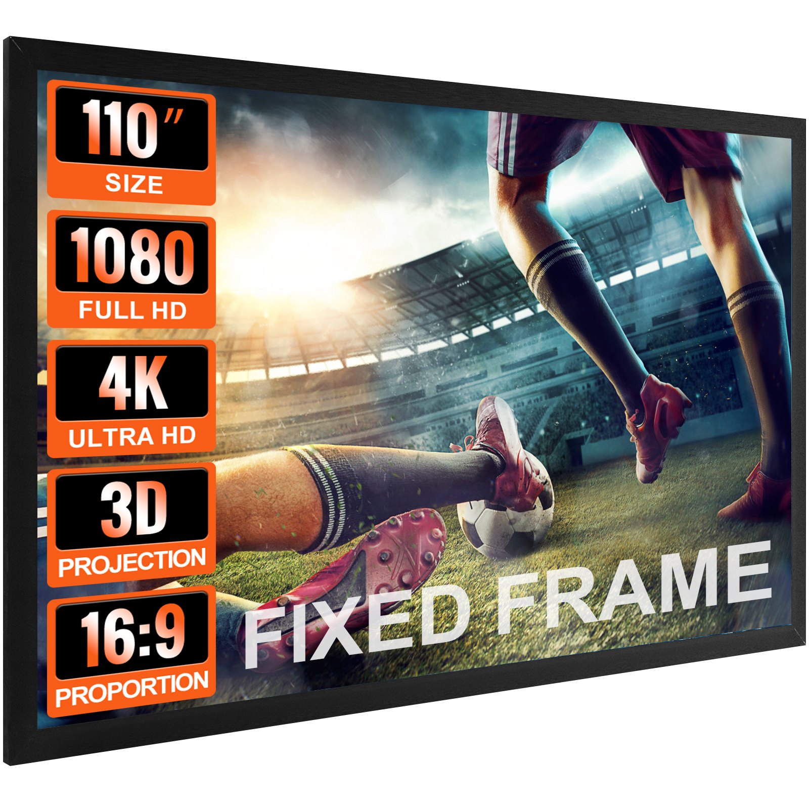 Écran projecteur fixe 110" diagonale 16:9 4K HD aluminium mural cinéma maison