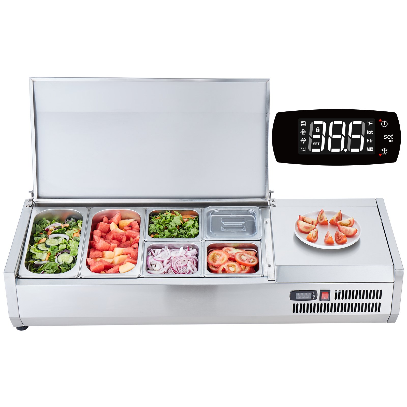Station préparation réfrigérée 135 W, inox, 2 bacs 1/3 et 4 bacs 1/6