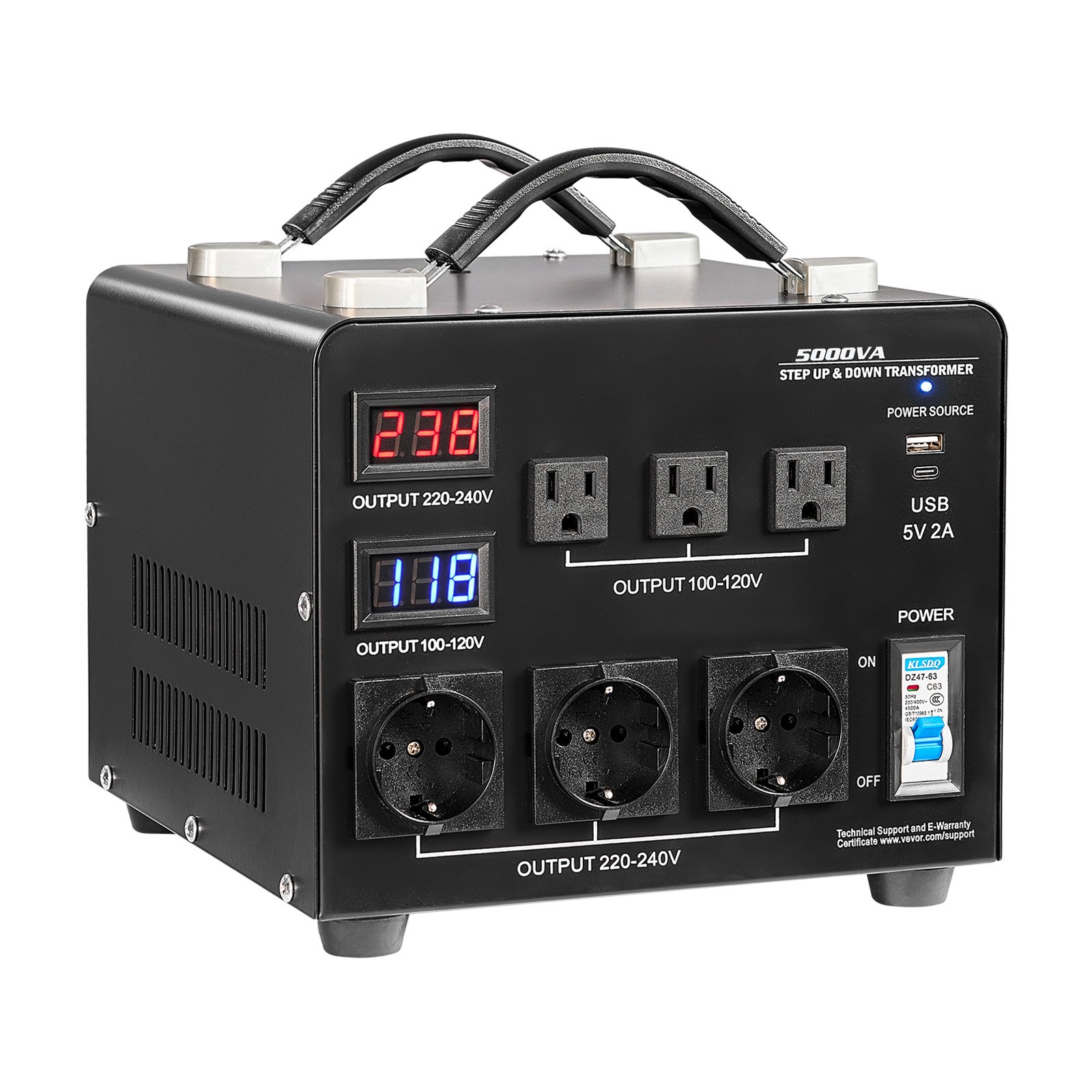Transformateur convertisseur tension 5000VA 110V-220V réversible