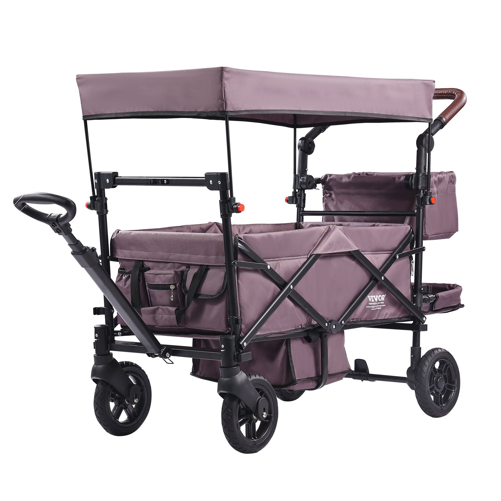 Poussette wagon 2 enfants pliable poignée ajustable violet