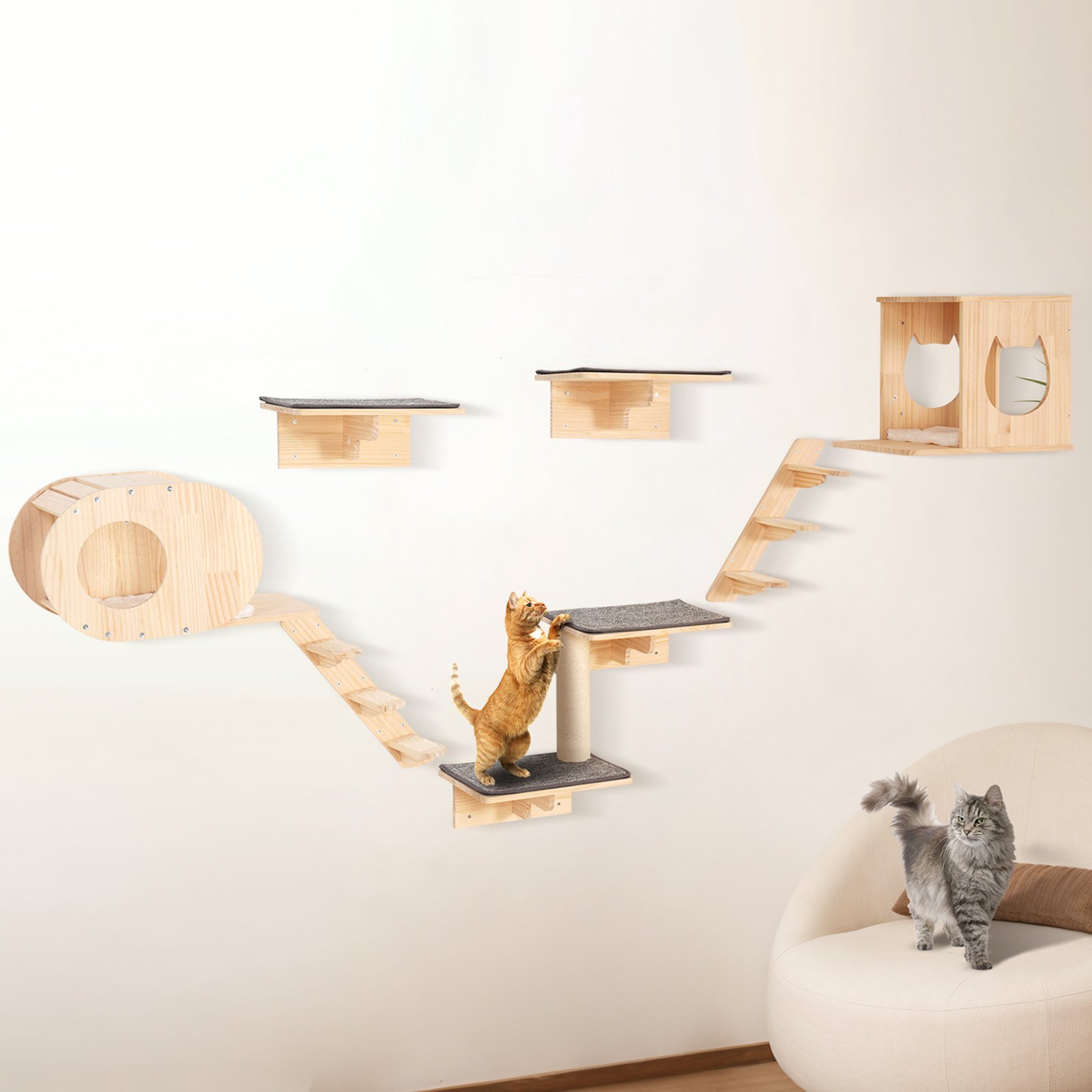 Étagères chat murales 7 pcs, nids hamac