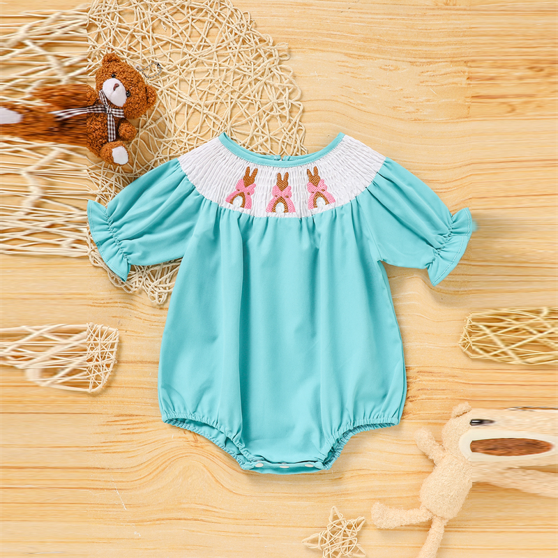 Ensemble barboteuse bébé fille lapin, manches bulles, arc