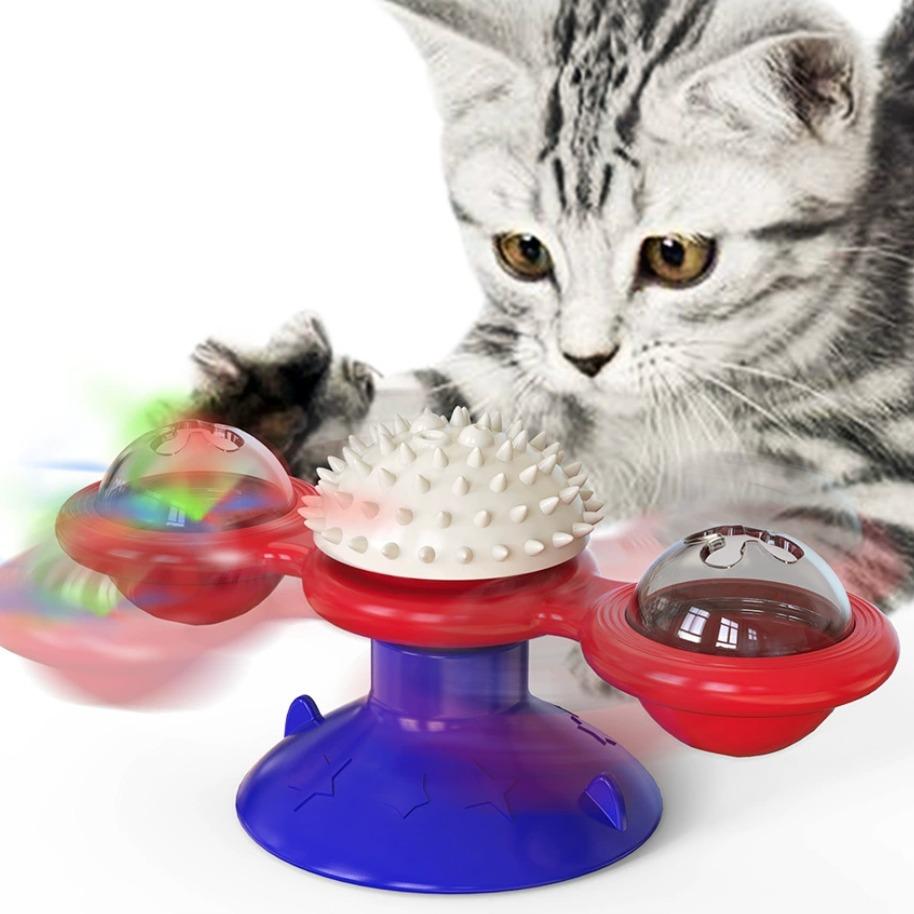 Jouet moulin interactif pour chat avec lumière LED et herbe à chat