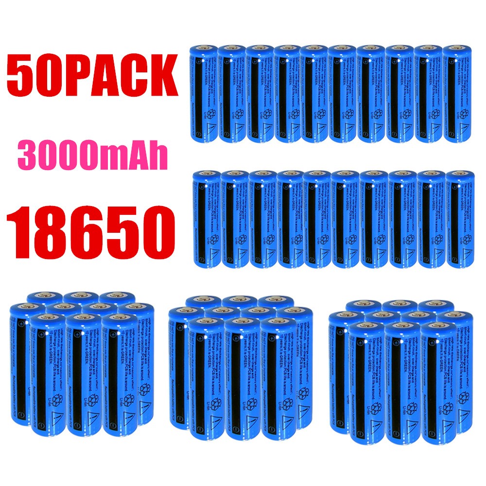Piles Li-ion 18650 3.7V 3000mAh 50&100pcs rechargeables