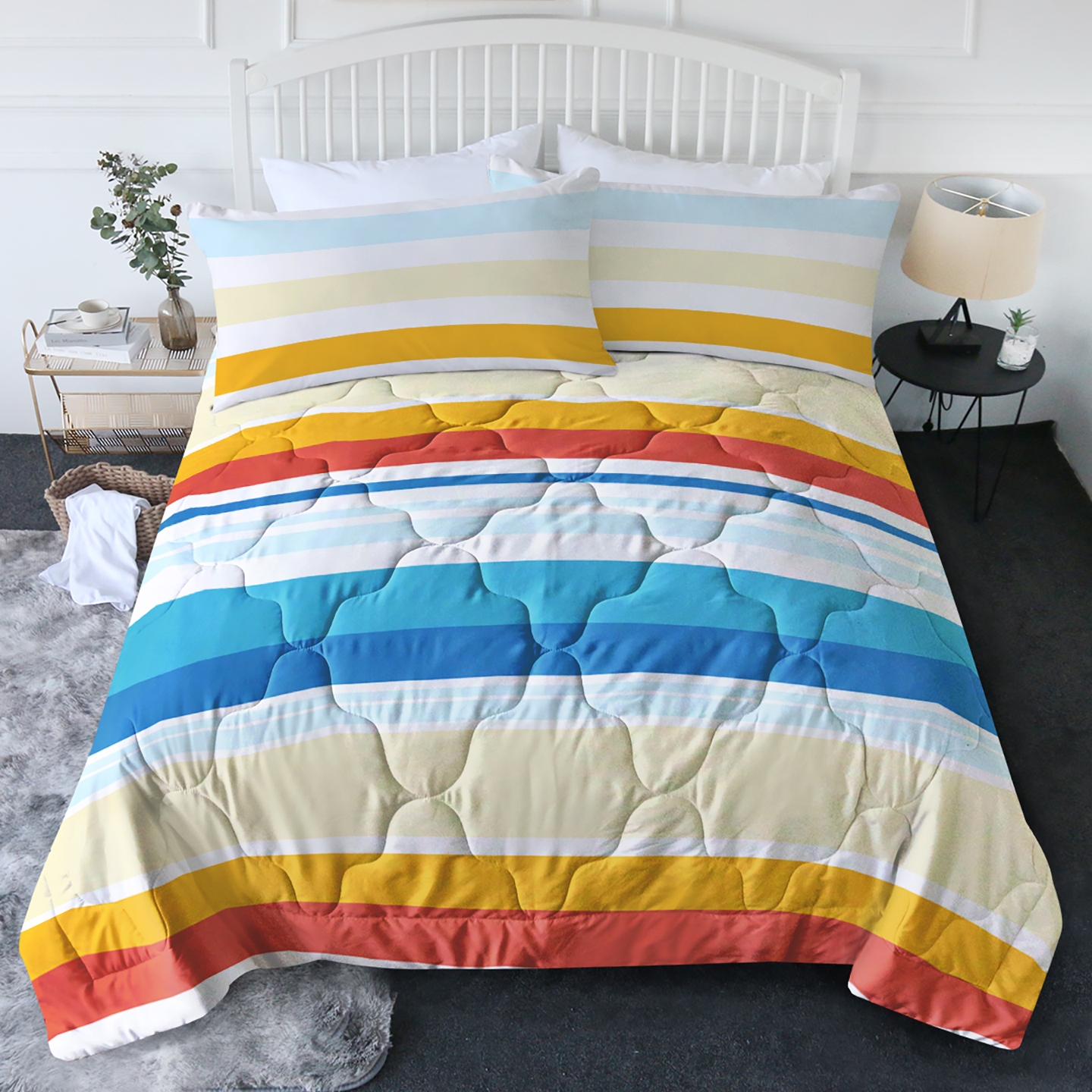 Ensemble literie 3pc rayures arc-en-ciel