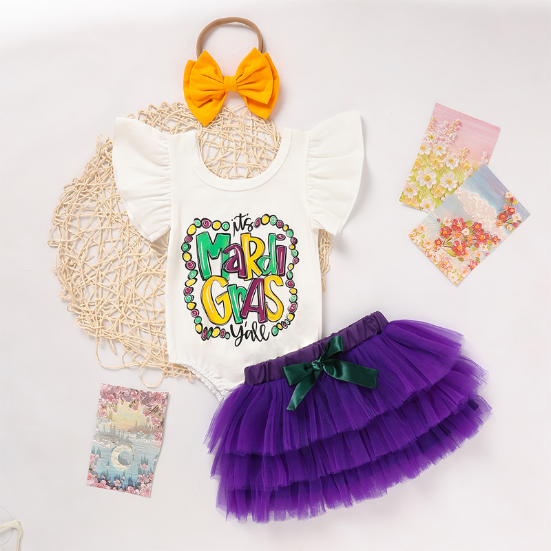 Ensemble 2 pièces bébé fille lettre imprimée barboteuse