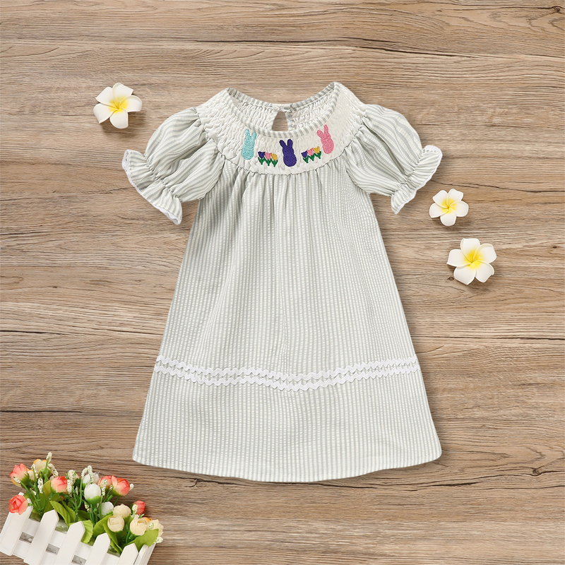 Robe fille enfant lapin floral à carreaux, dentelle