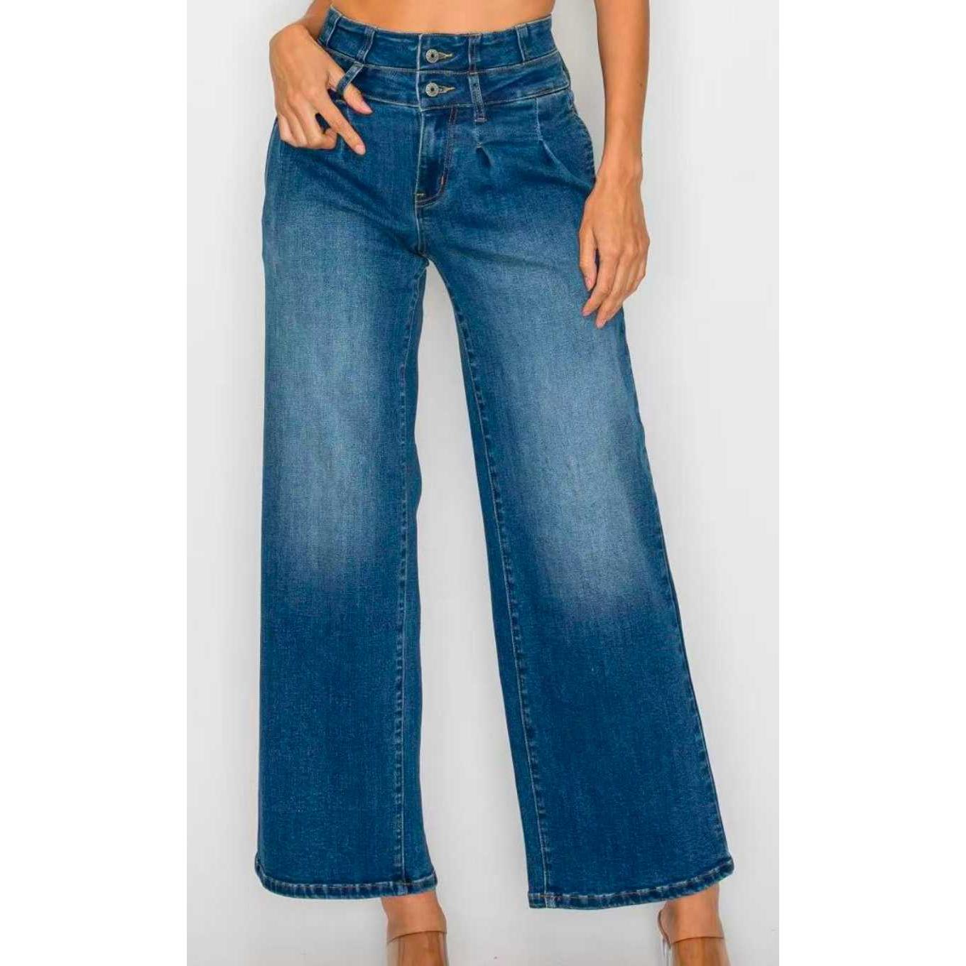 Jean Jambe Large Bleu Moyen Taille Élastique