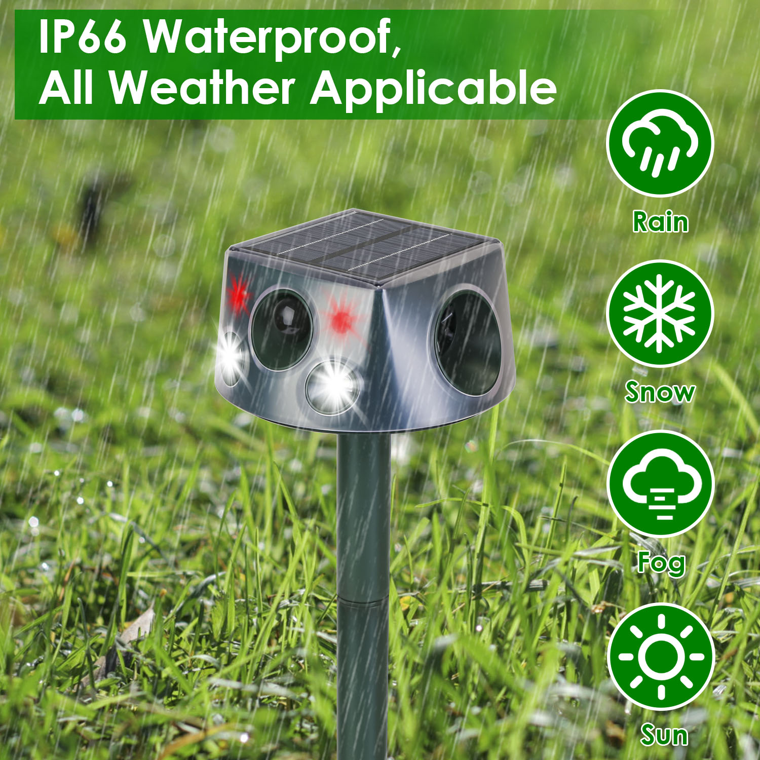 Répulsif animal solaire recharge USB IP66 M107