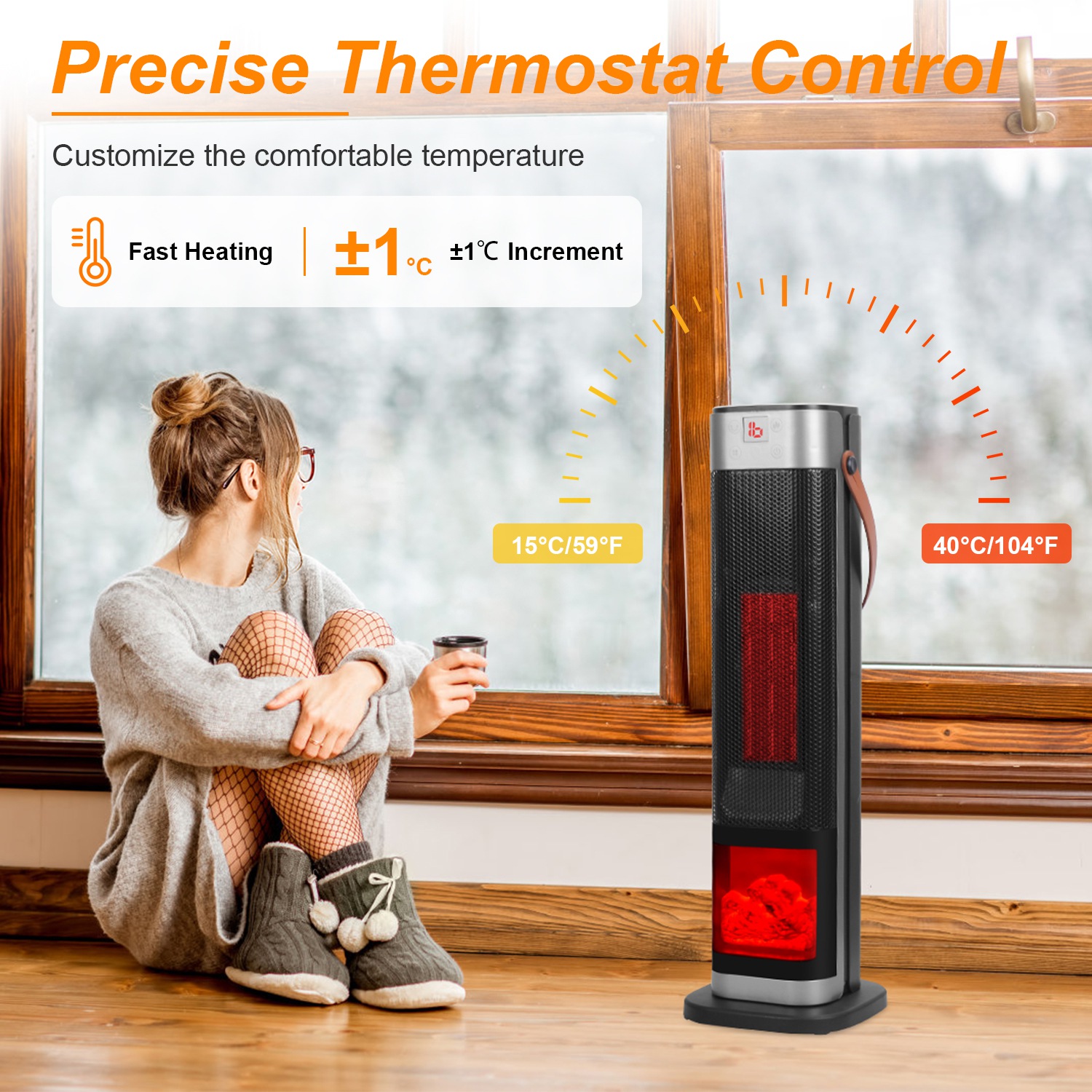 Radiateur céramique oscillant 1500W flamme 3D télécommande
