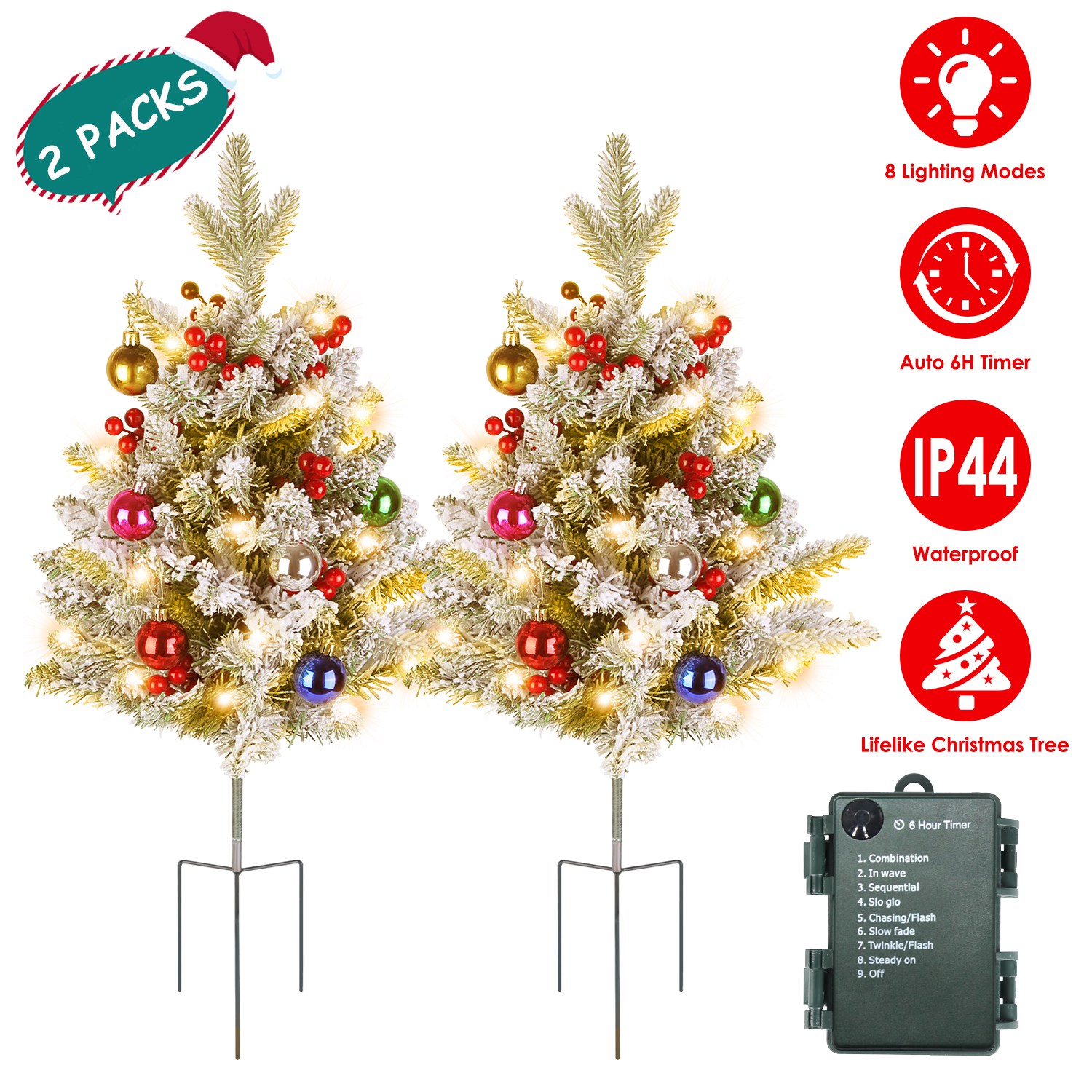 Sapin Noël urne 2pcs LED solaire