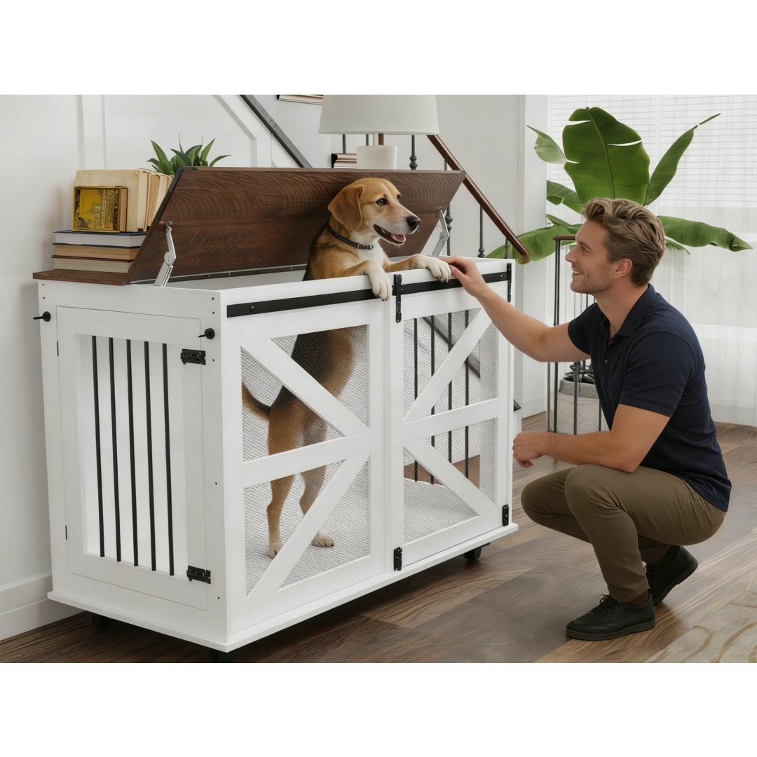 Caisse de transport chien 47,2" double accès, système roulettes