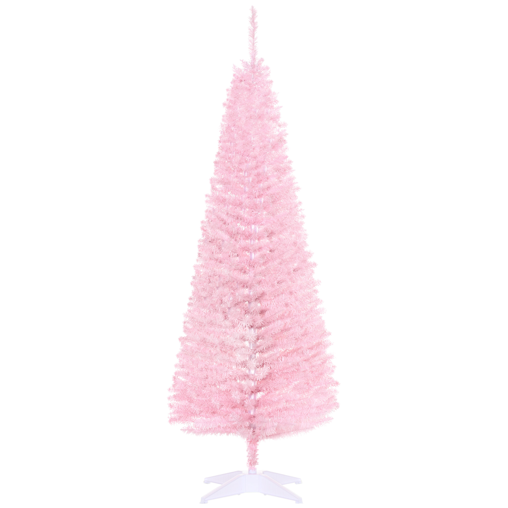 HOMCOM Sapin de Noël artificiel 5', mince, 294 branches, support plastique, rose