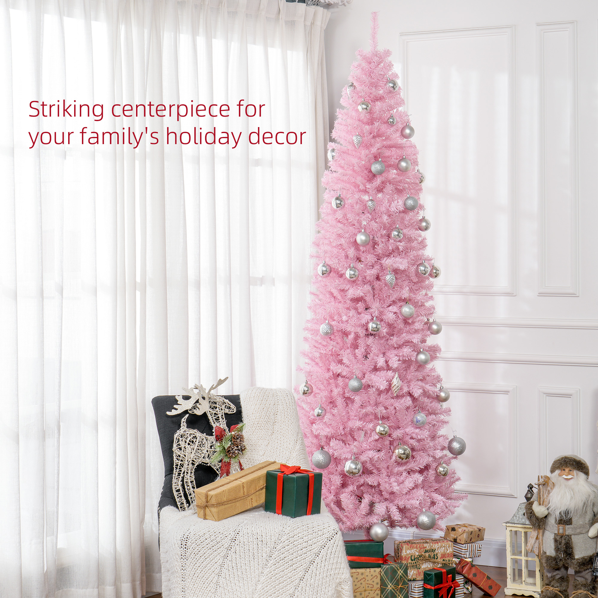 HOMCOM Sapin Noël artificiel Douglas mince 8pi rose 1168 branches
