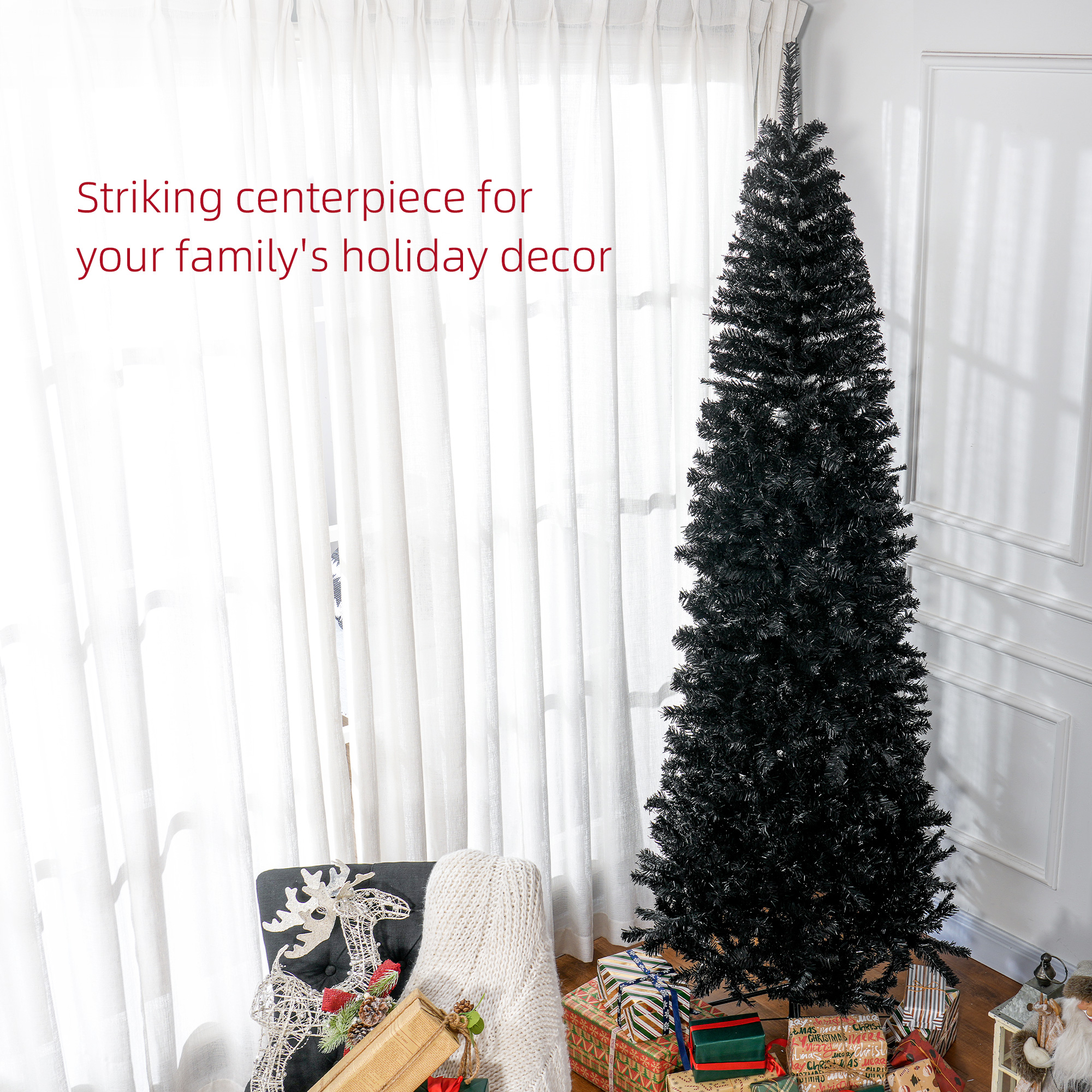 HOMCOM Sapin Noël 8pi mince noir, 1168 branches réalistes