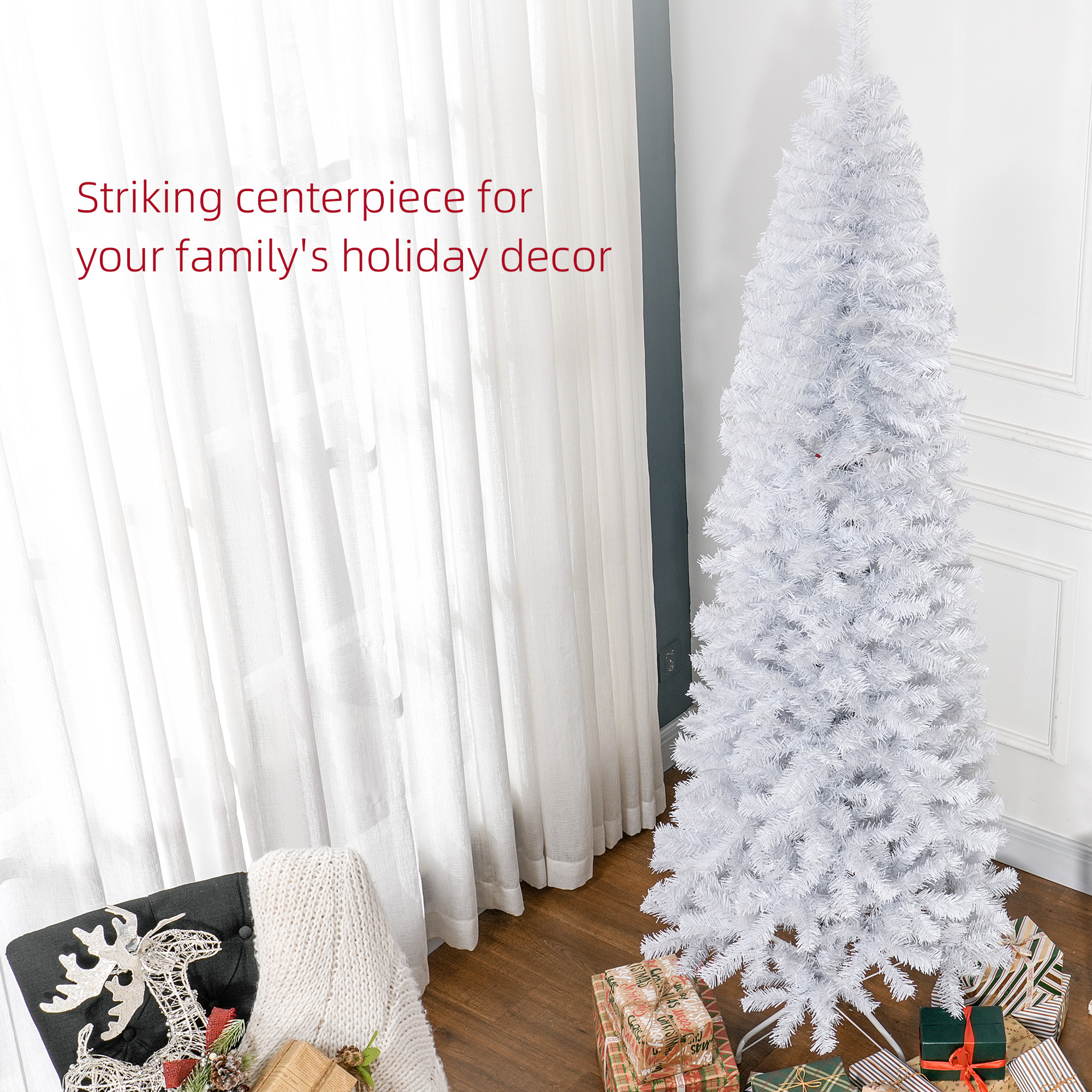 HOMCOM Sapin crayon 7 pi artificiel non éclairé 818 branches blanc