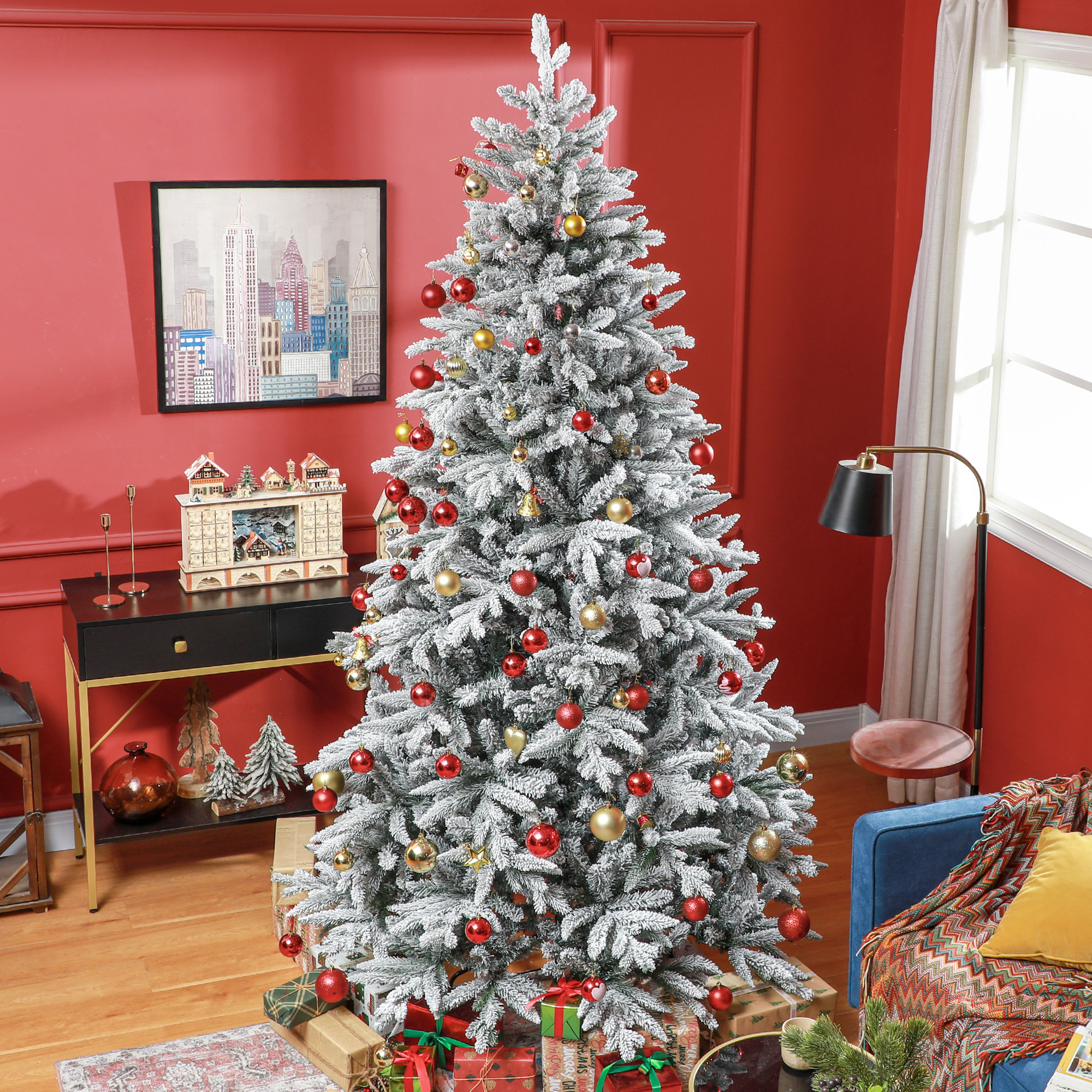 HOMCOM Sapin Noël 8pi 2003 branches neige pliable vert
