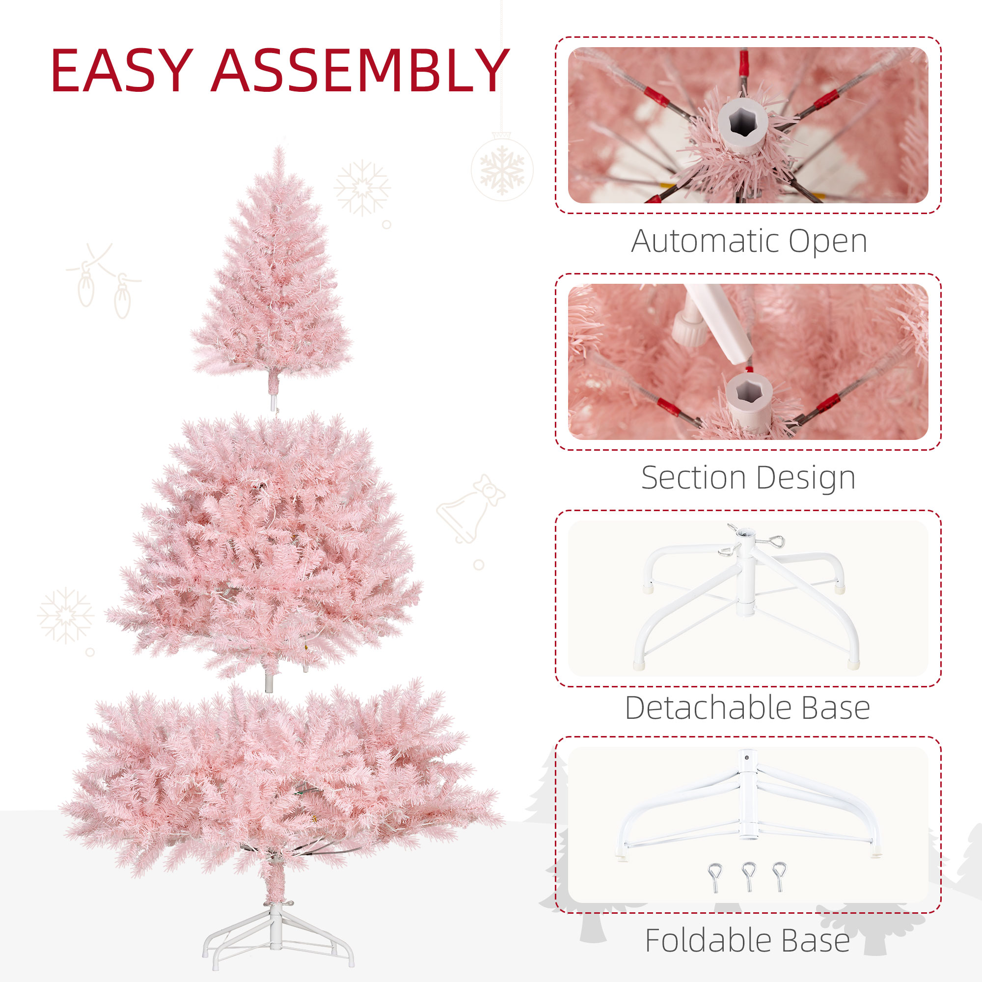 Sapin Noël préclairé 6 pi sapin Douglas, 250 lumières LED, rose