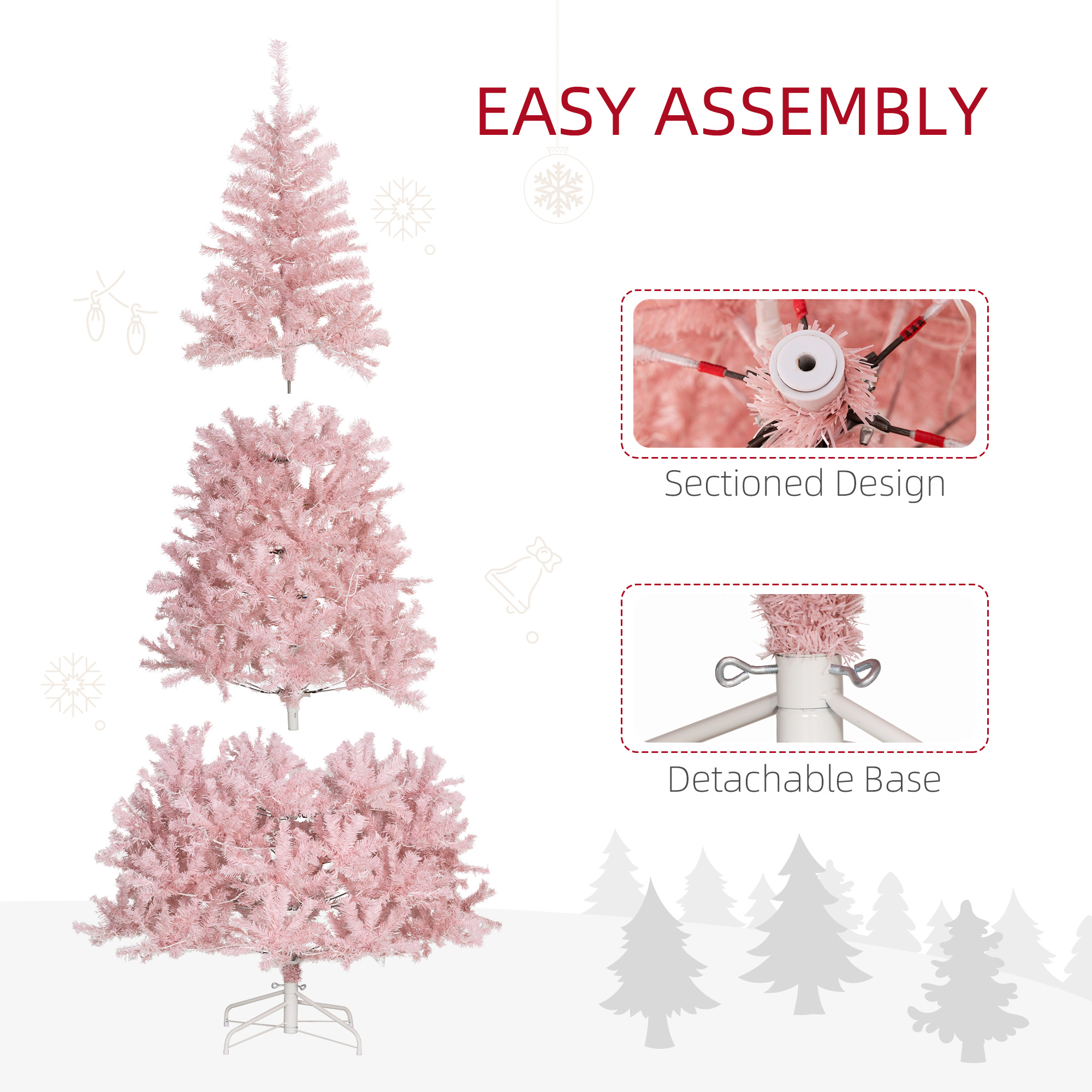 HOMCOM Sapin Noël préclairé 7,5', 500 lumières LED blanches
